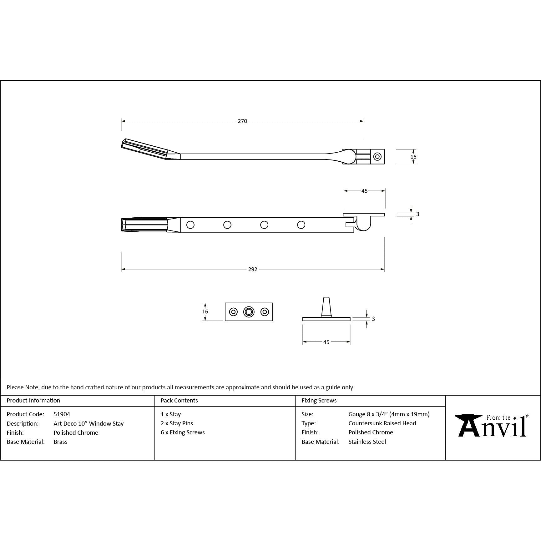 Polished Chrome Art Deco 10" Stay - Stays - From The Anvil - Yester Home