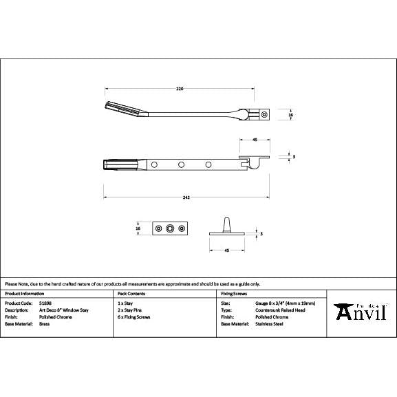 Polished Chrome Art Deco 8" Stay - Stays - From The Anvil - Yester Home