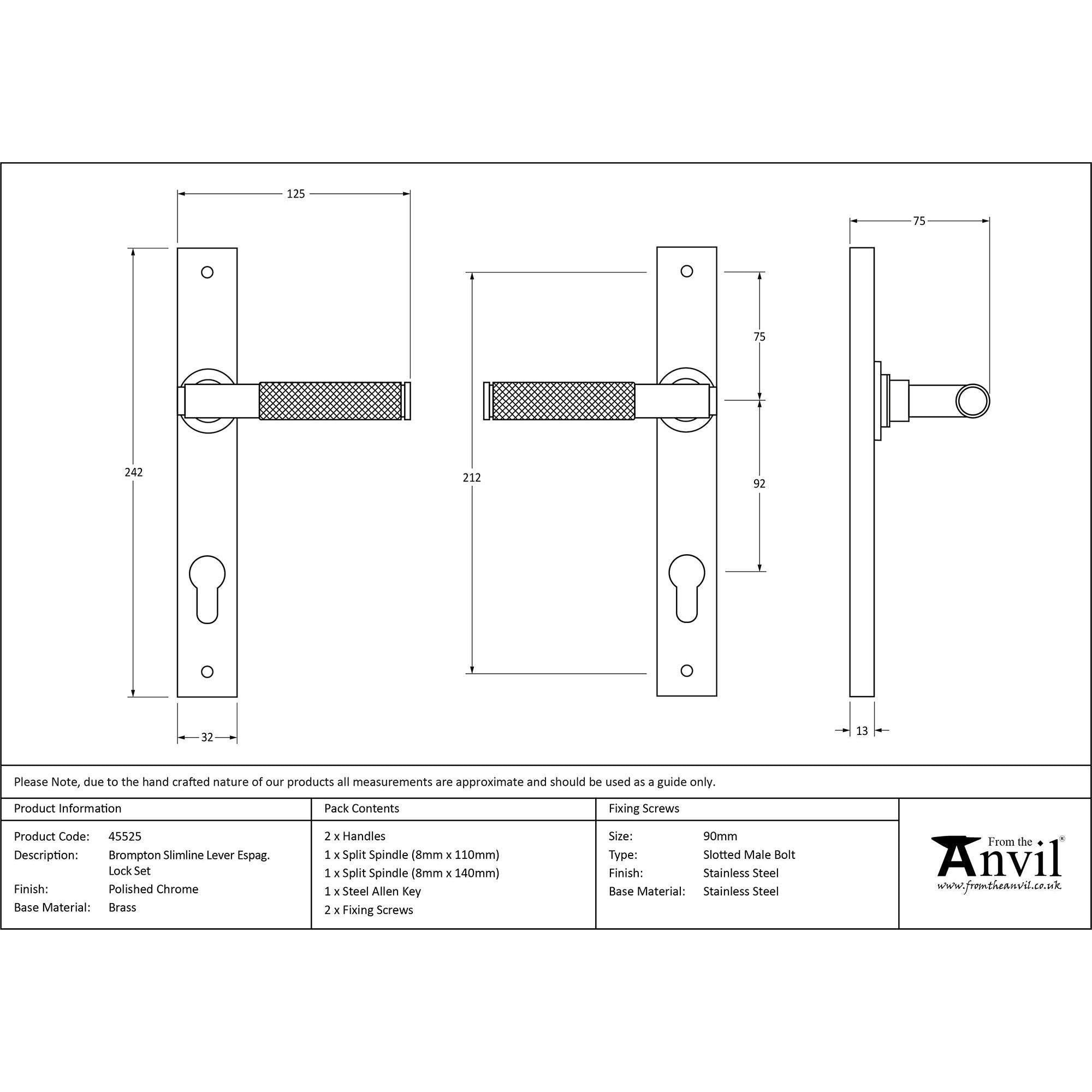 Polished Chrome Brompton Slimline Lever Espag. Lock Set | From The Anvil - Espagnolette - From The Anvil - Yester Home