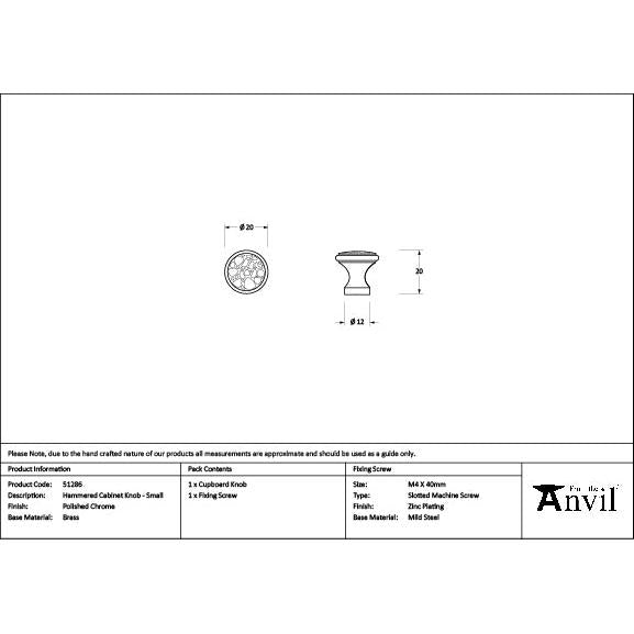 Polished Chrome Hammered Cabinet Knob - Small - Cabinet Knobs - From The Anvil - Yester Home