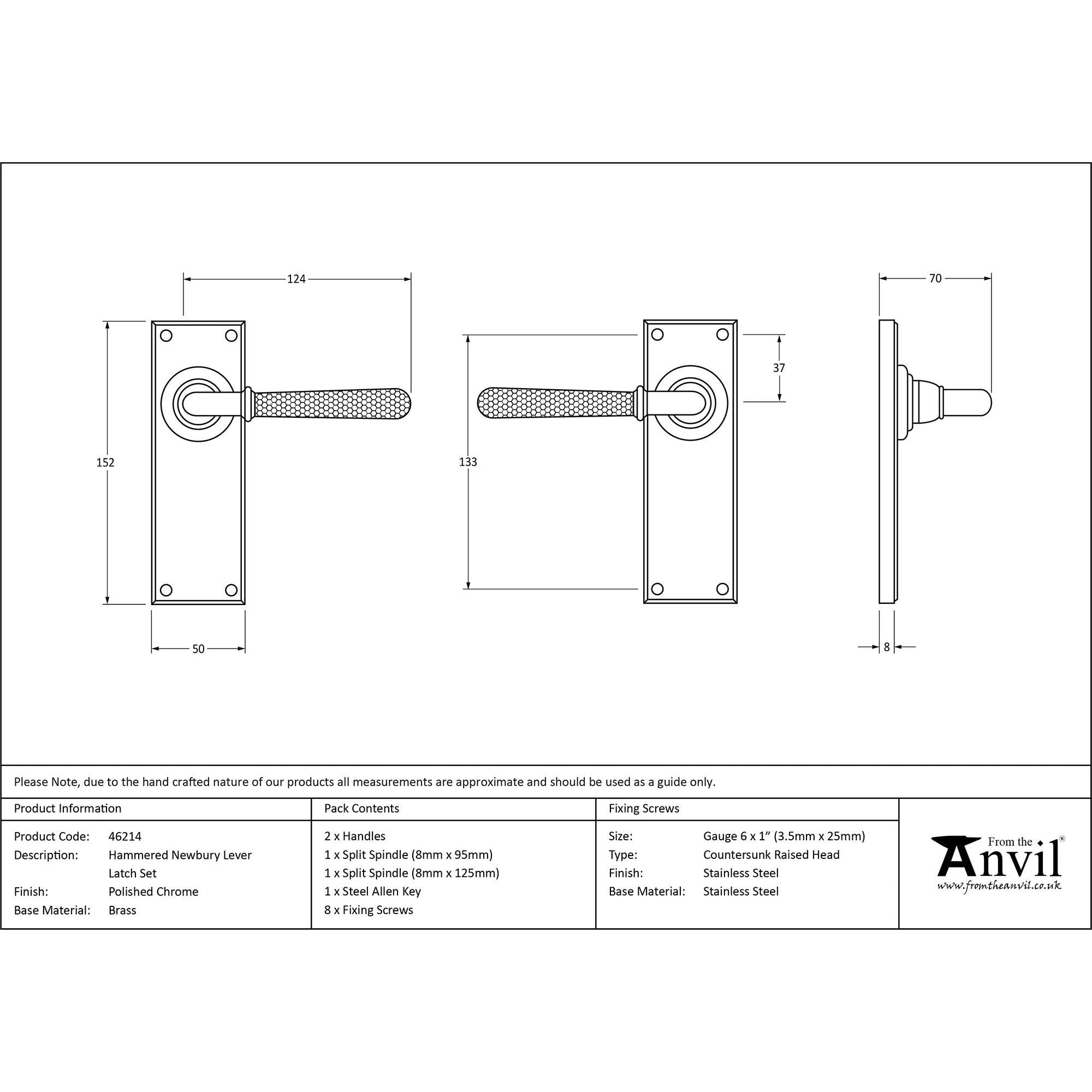 Polished Chrome Hammered Newbury Lever Latch Set | From The Anvil - Lever Latch - From The Anvil - Yester Home