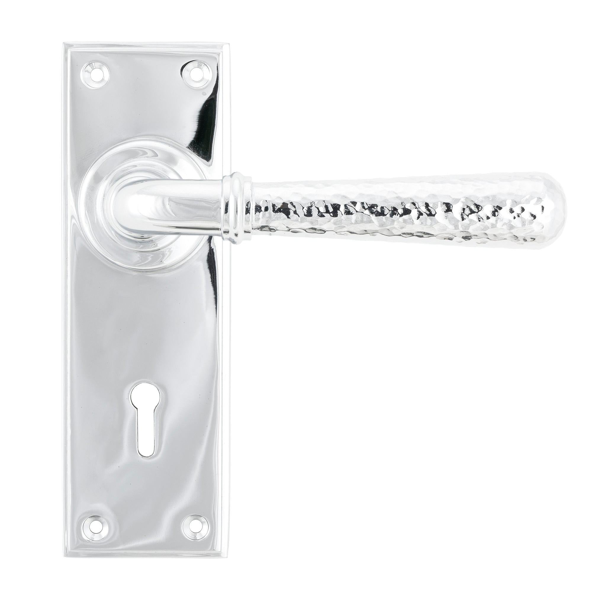Polished Chrome Hammered Newbury Lever Lock Set | From The Anvil - Lever Lock - From The Anvil - Yester Home