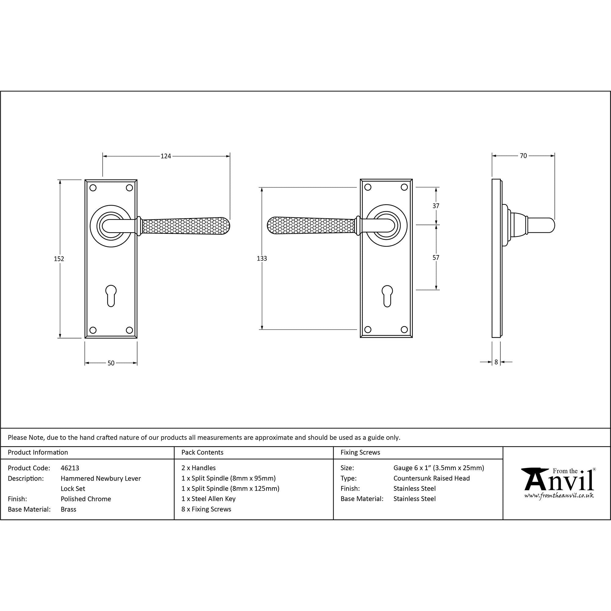 Polished Chrome Hammered Newbury Lever Lock Set | From The Anvil - Lever Lock - From The Anvil - Yester Home