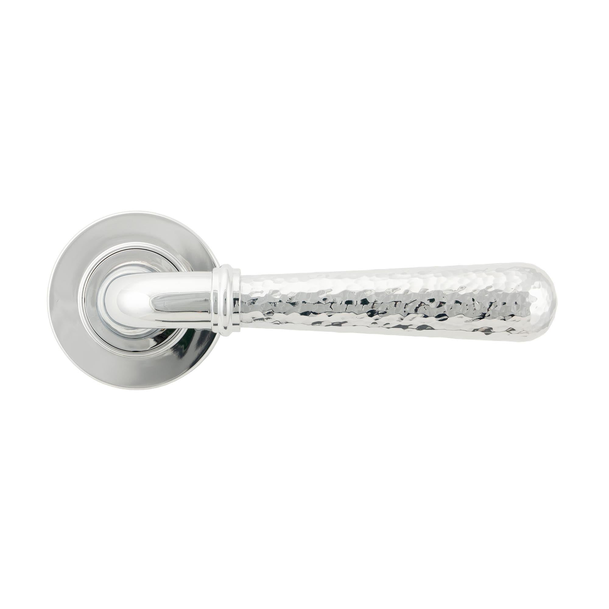 Polished Chrome Hammered Newbury Lever on Rose Set (Plain) - Unsprung | From The Anvil - Concealed - From The Anvil - Yester Home