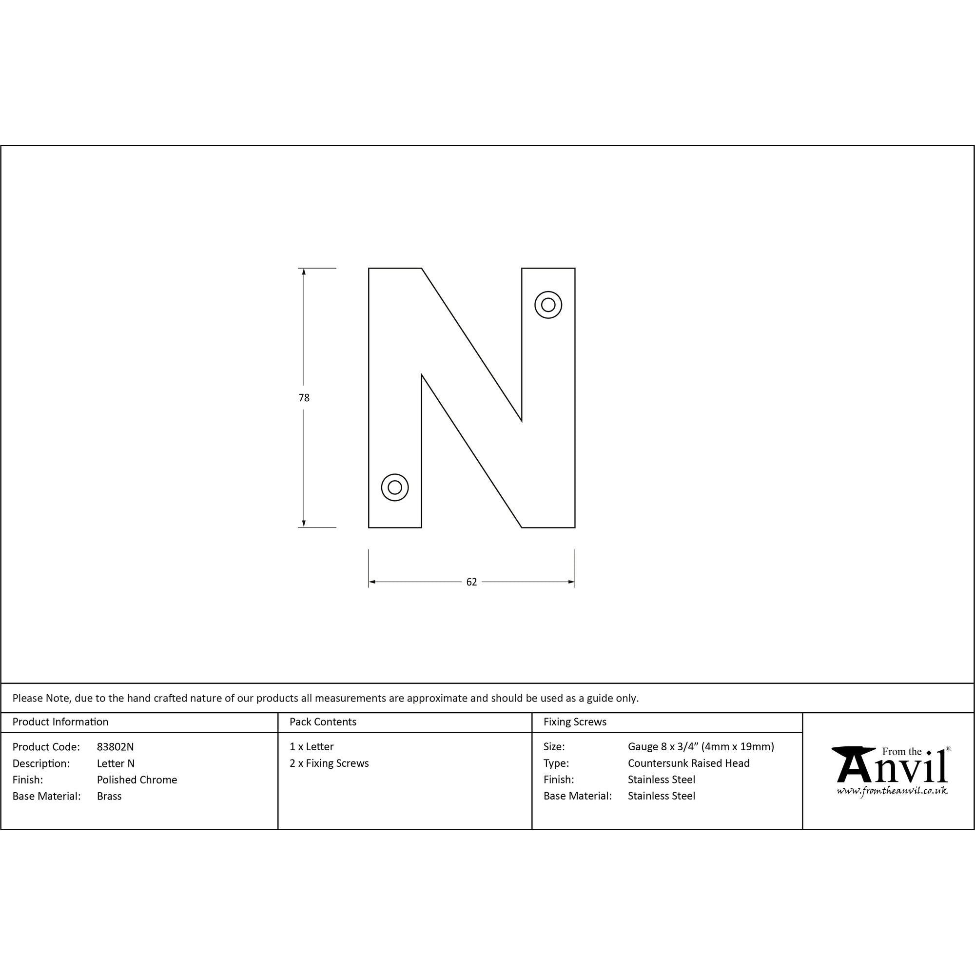 Polished Chrome Letter N | From The Anvil - Letters - From The Anvil - Yester Home