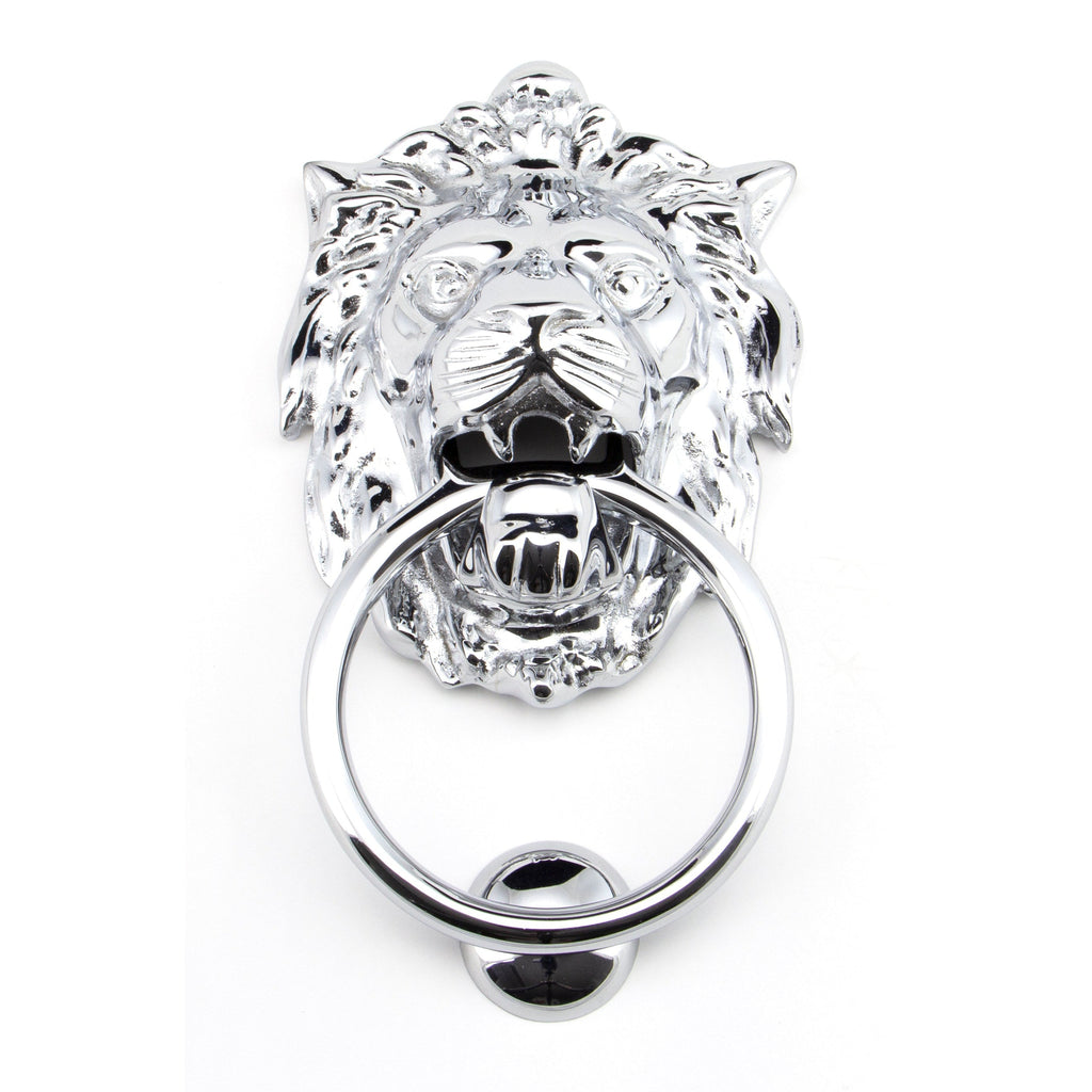 Polished Chrome Lion Head Door Knocker | From The Anvil-Bolt-Through Door Knockers-Yester Home