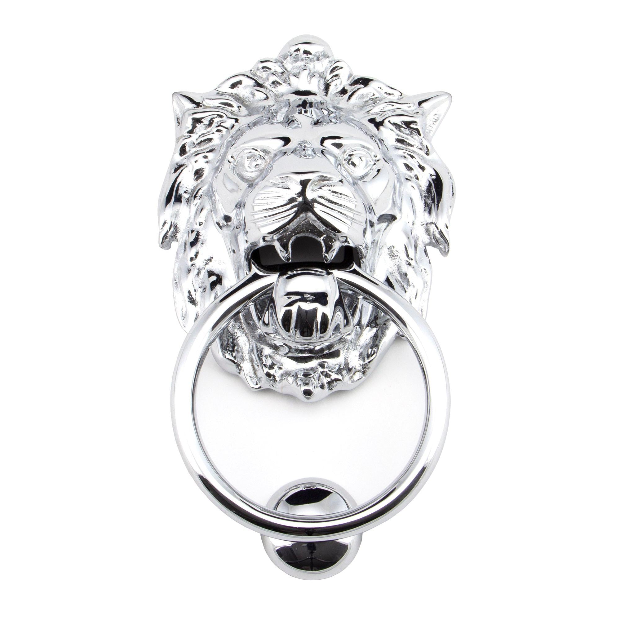 Polished Chrome Lion Head Door Knocker | From The Anvil - Bolt-Through Door Knockers - From The Anvil - Yester Home