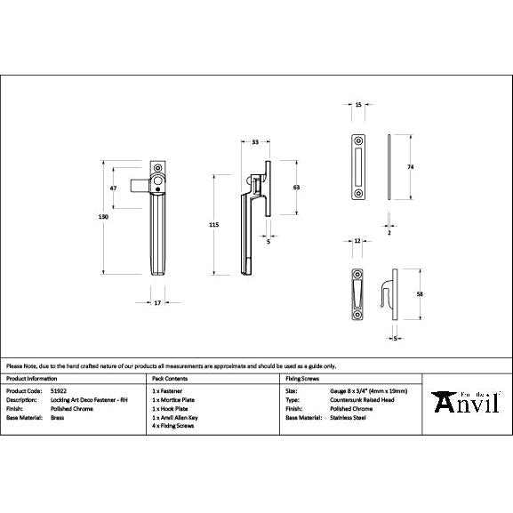 Polished Chrome Locking Art Deco Fastener - RH - Locking Fasteners - From The Anvil - Yester Home
