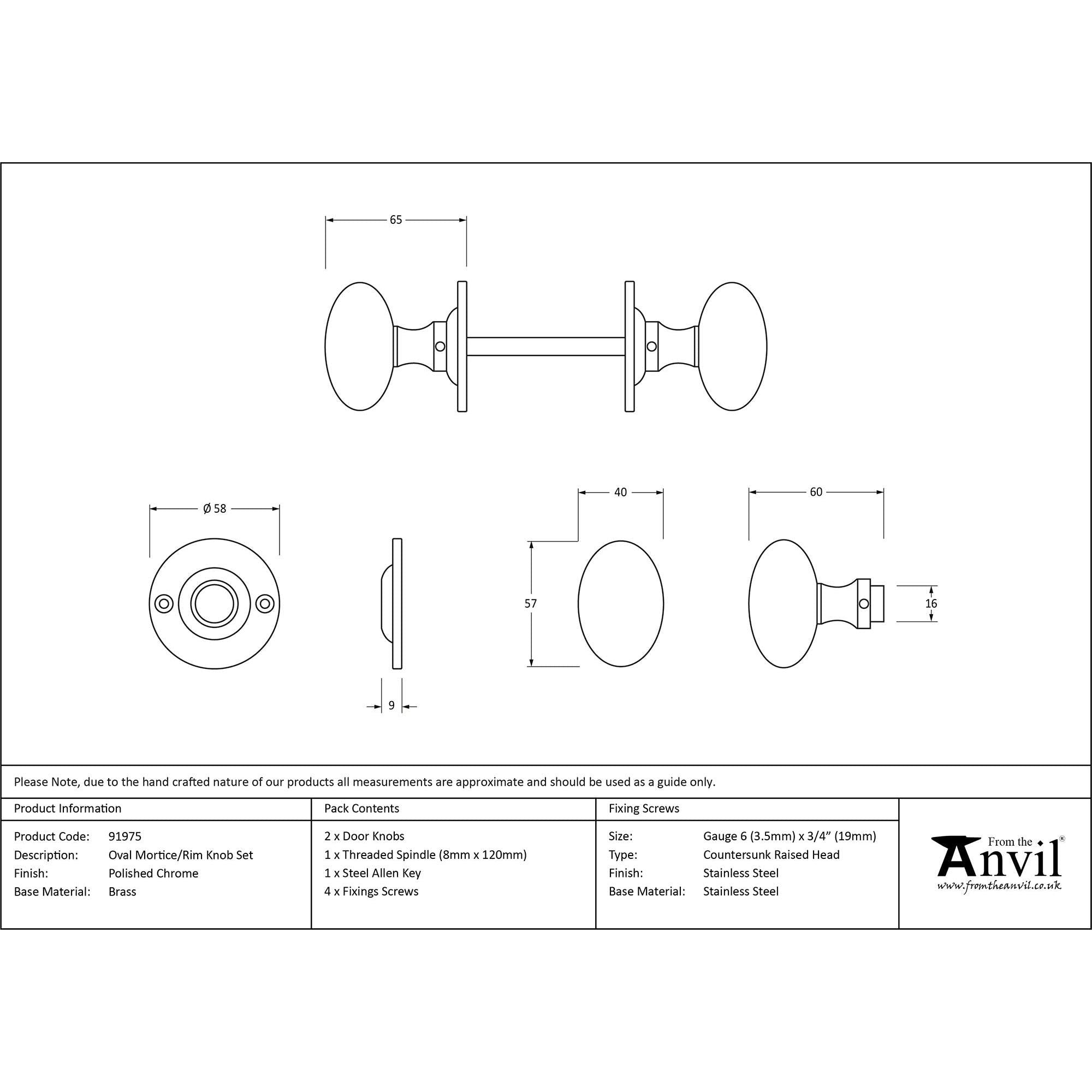 Polished Chrome Oval Mortice/Rim Knob Set | From The Anvil - Mortice Knobs - From The Anvil - Yester Home