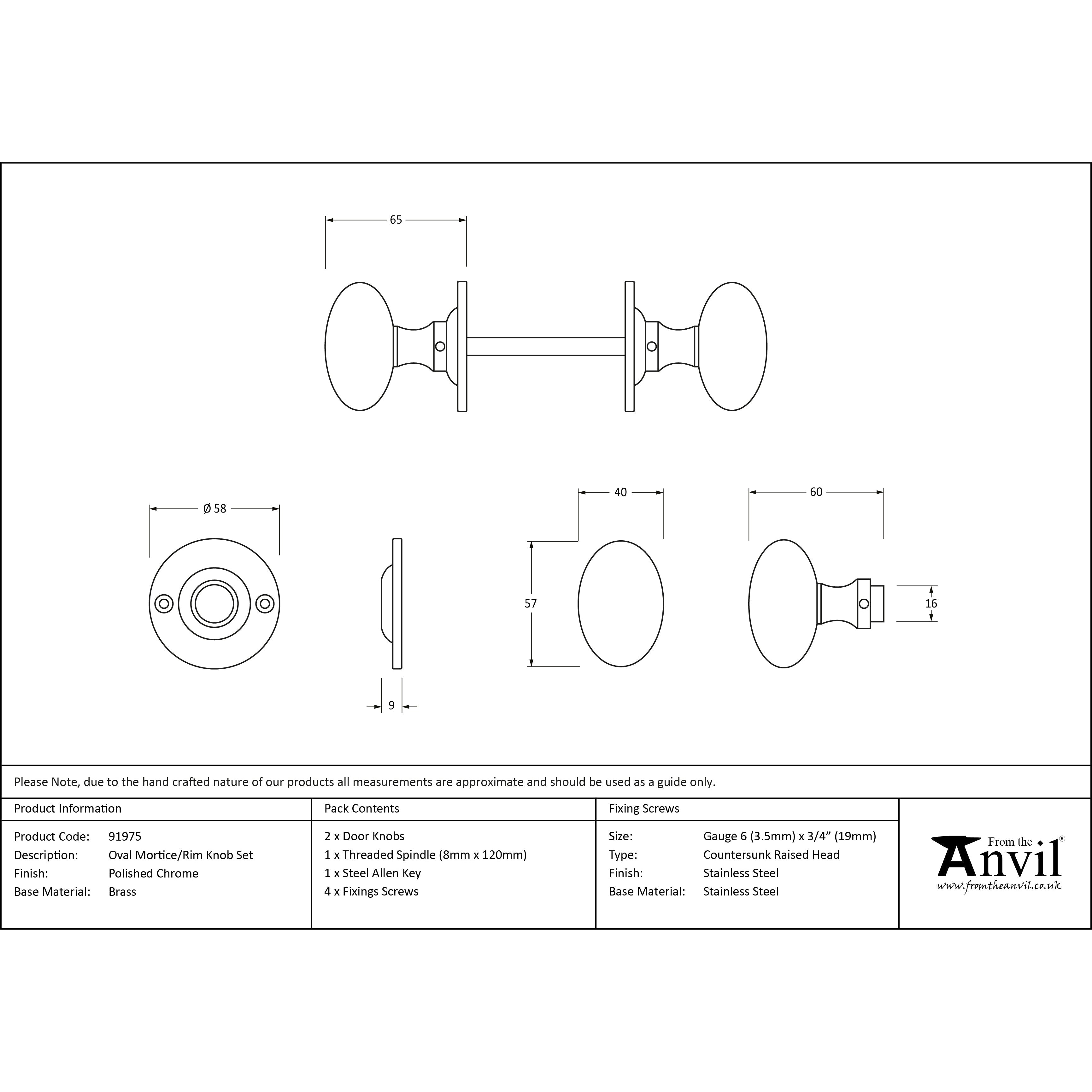 Polished Chrome Oval Mortice/Rim Knob Set | From The Anvil-Mortice Knobs-Yester Home