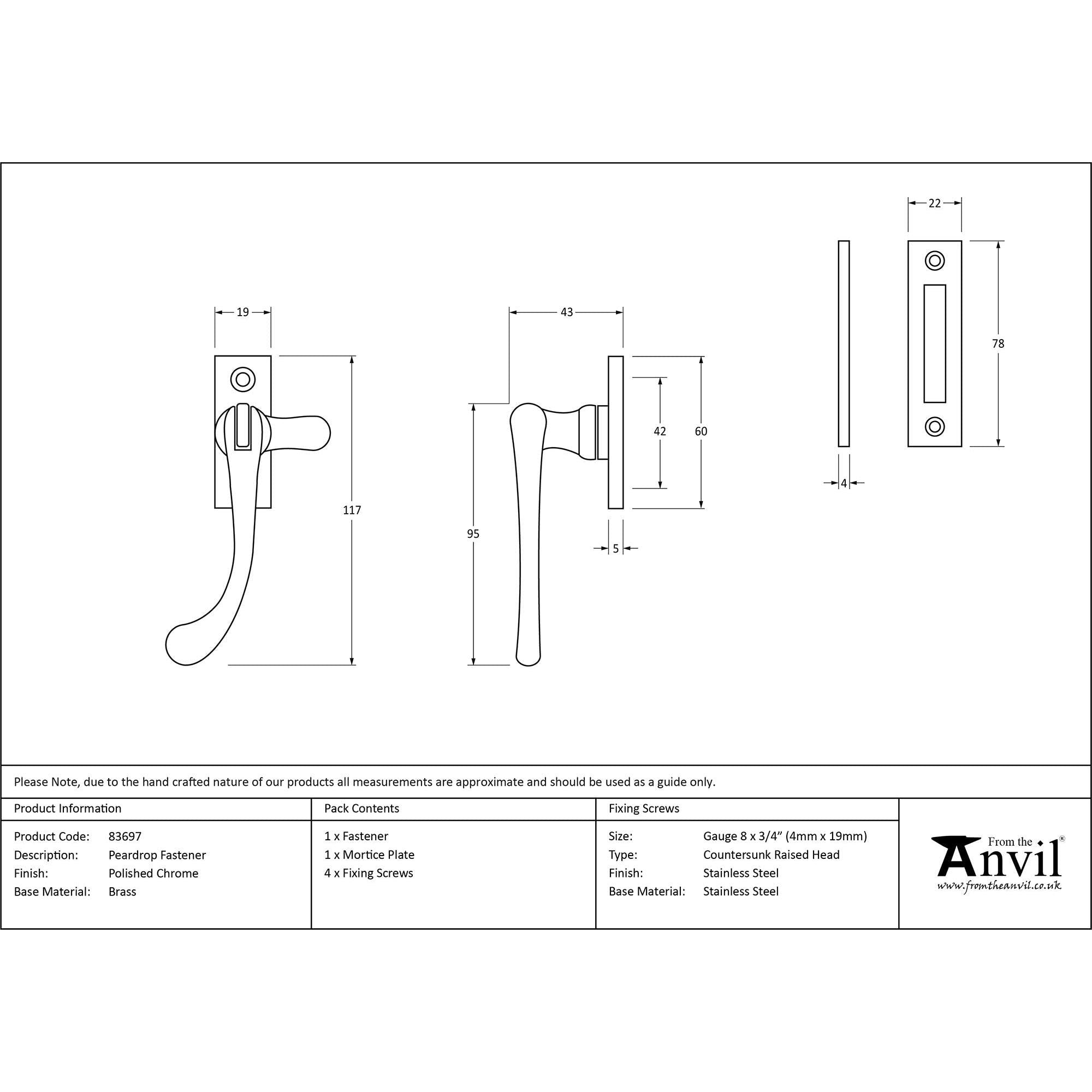 Polished Chrome Peardrop Fastener | From The Anvil - Fasteners - From The Anvil - Yester Home