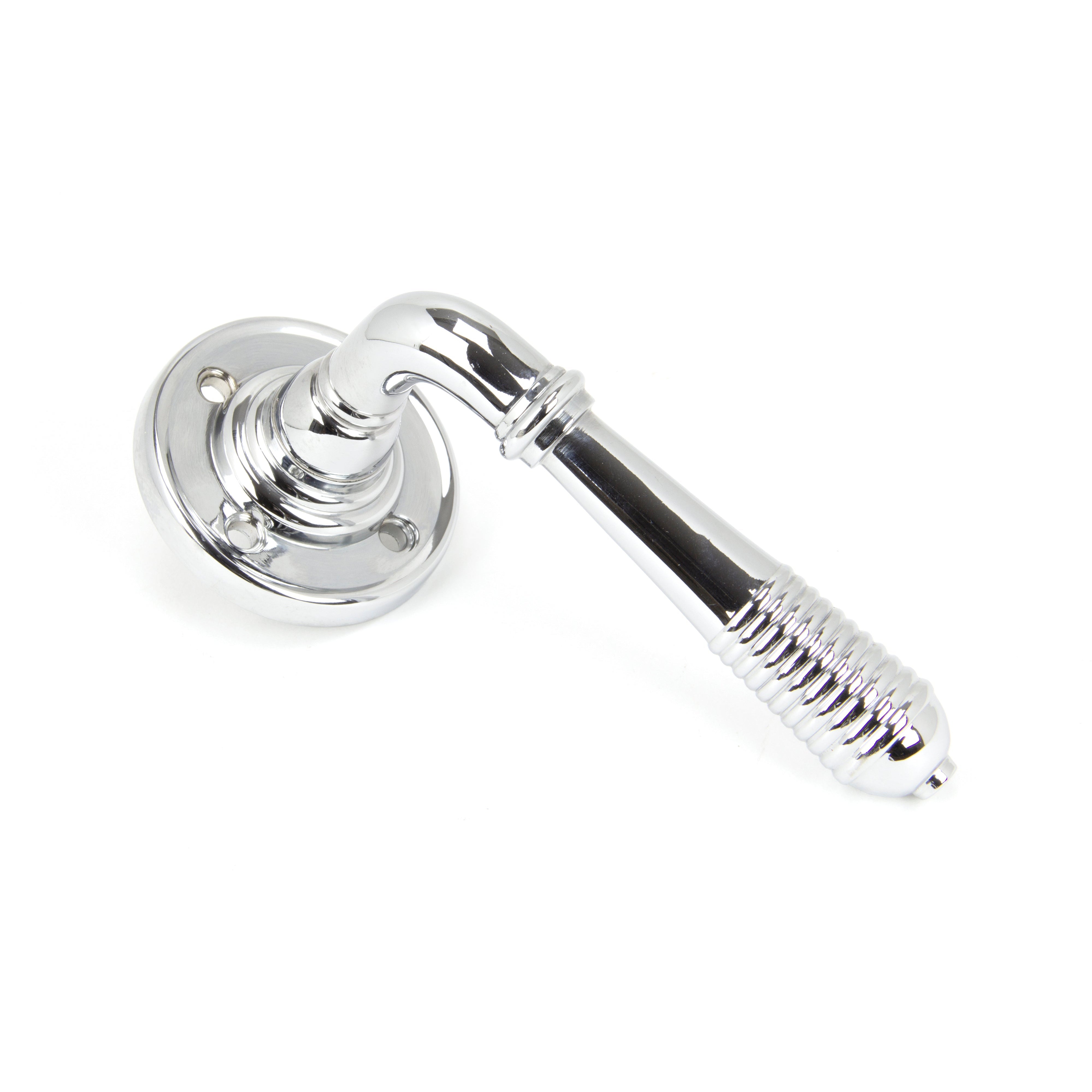 Polished Chrome Reeded Lever on Rose Set - Unsprung | From The Anvil-Lever on Rose-Yester Home