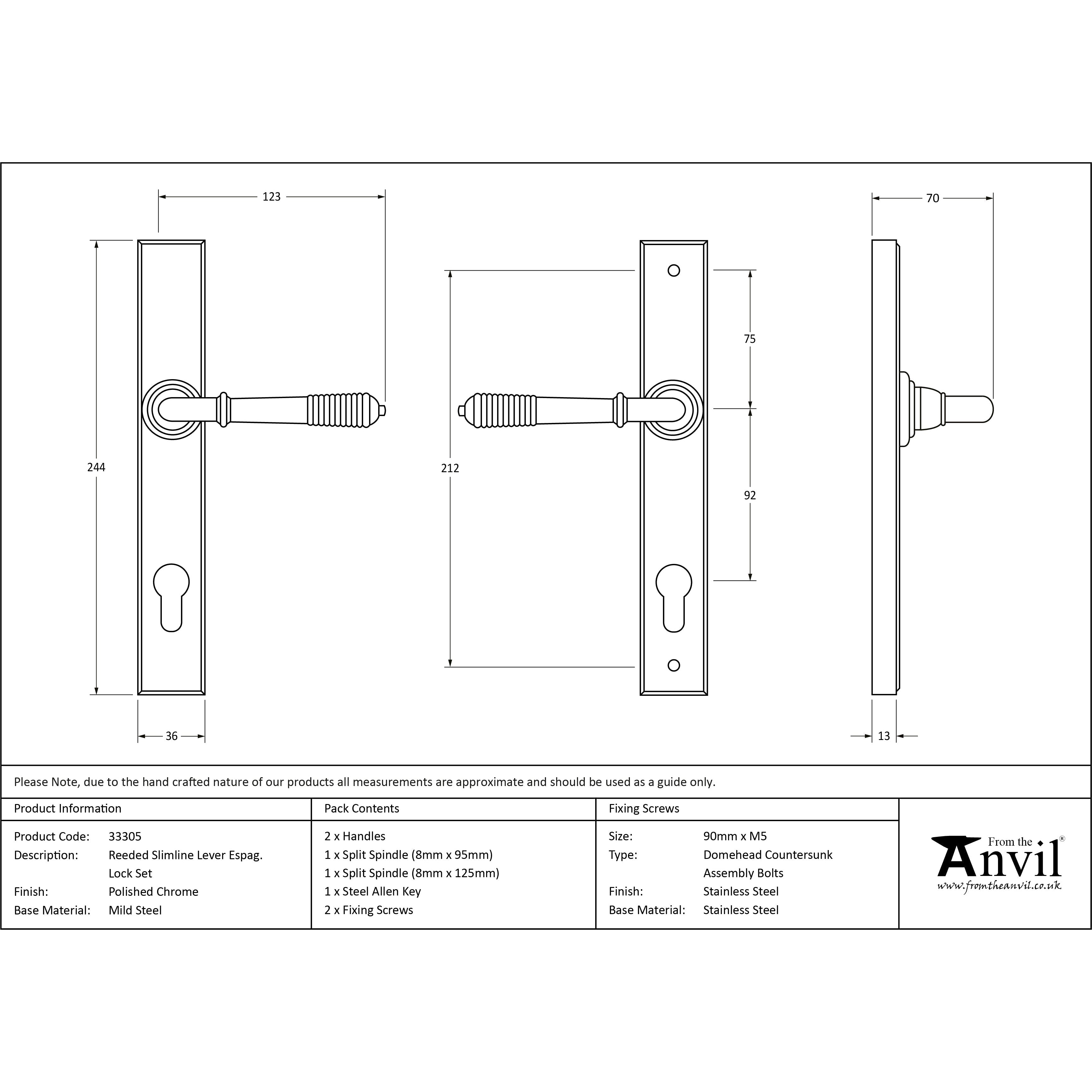 Polished Chrome Reeded Slimline Lever Espag. Lock Set | From The Anvil-Espagnolette-Yester Home
