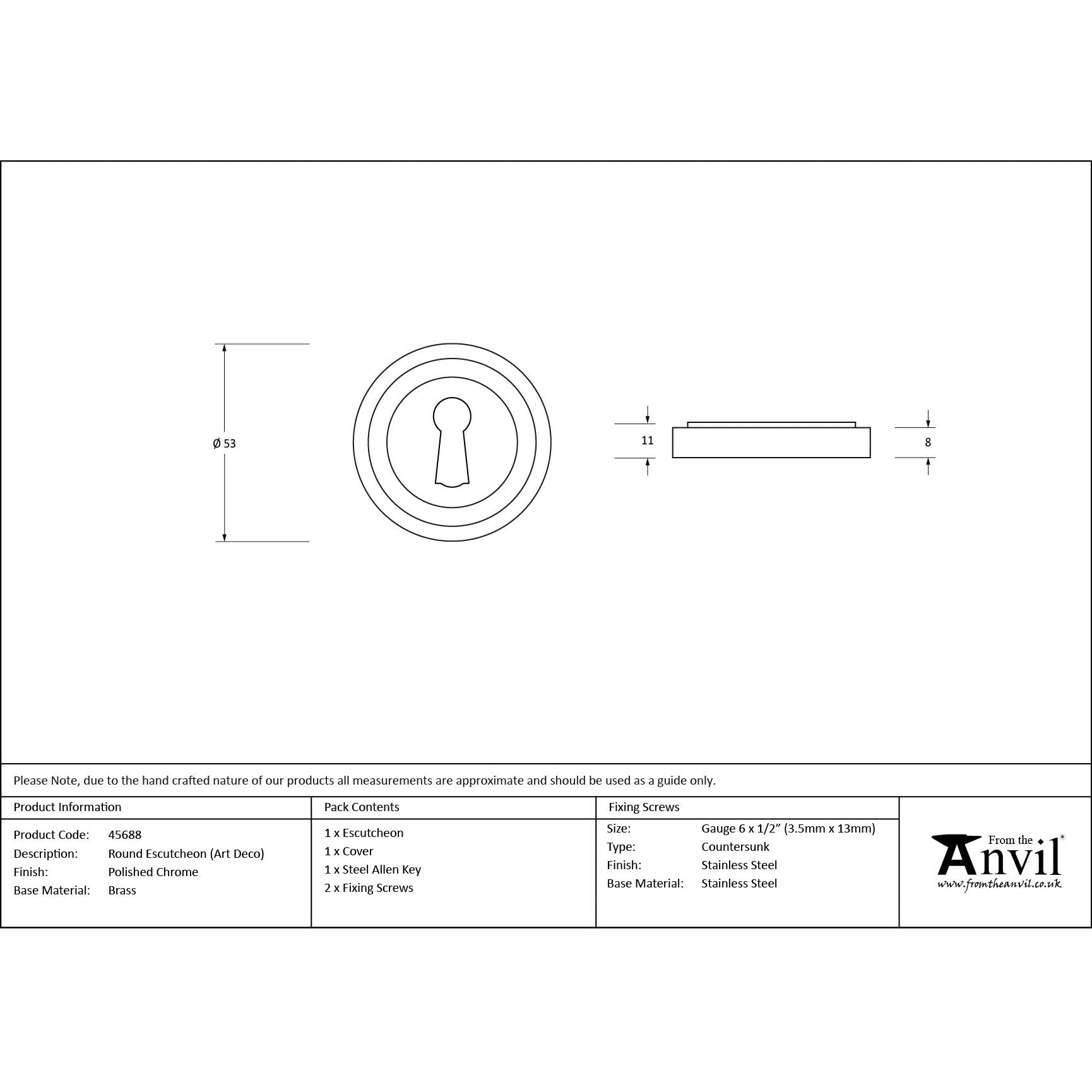 Polished Chrome Round Escutcheon (Art Deco) | From The Anvil - Escutcheons - From The Anvil - Yester Home