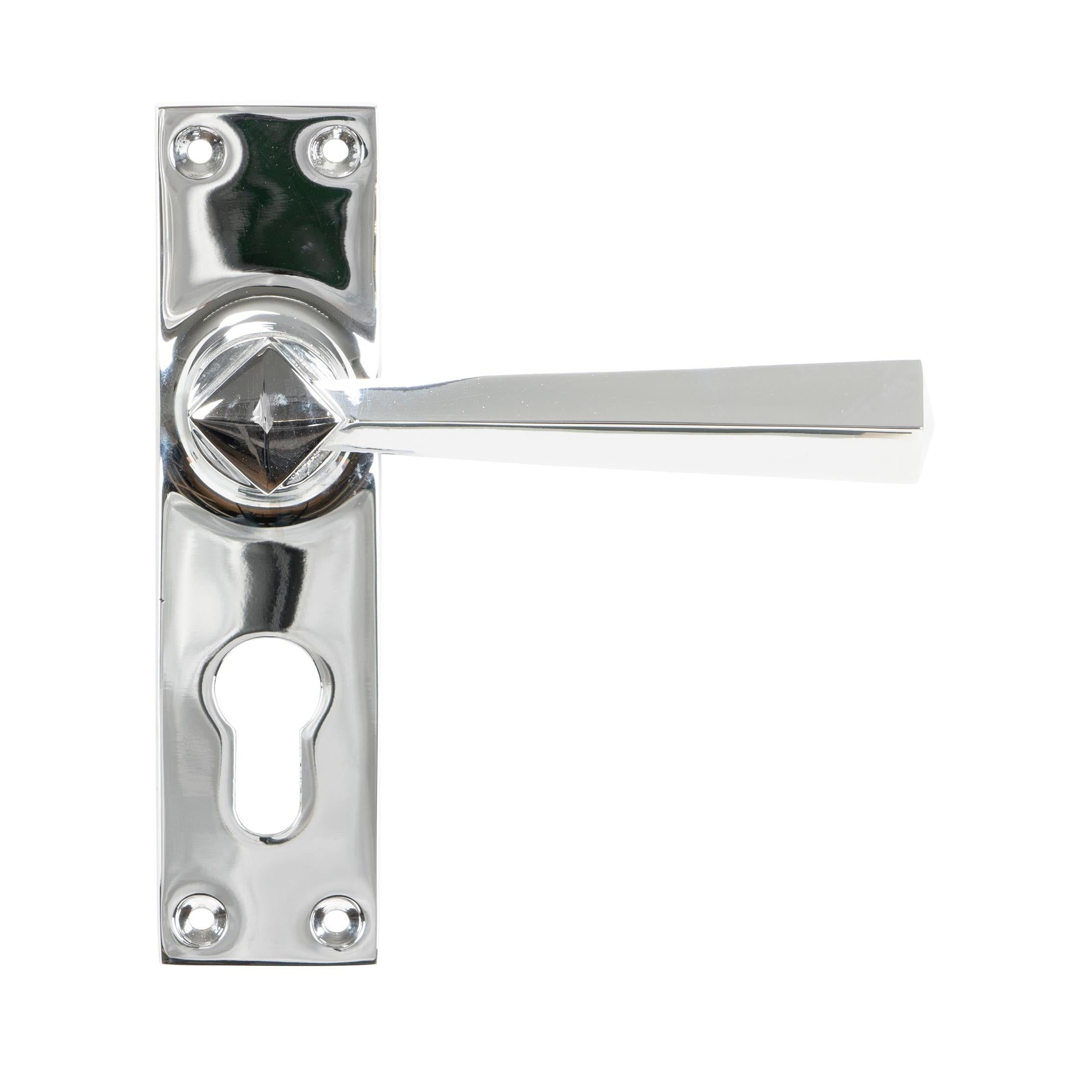 Polished Chrome Straight Lever Euro Lock Set | From The Anvil - Lever Euro - From The Anvil - Yester Home