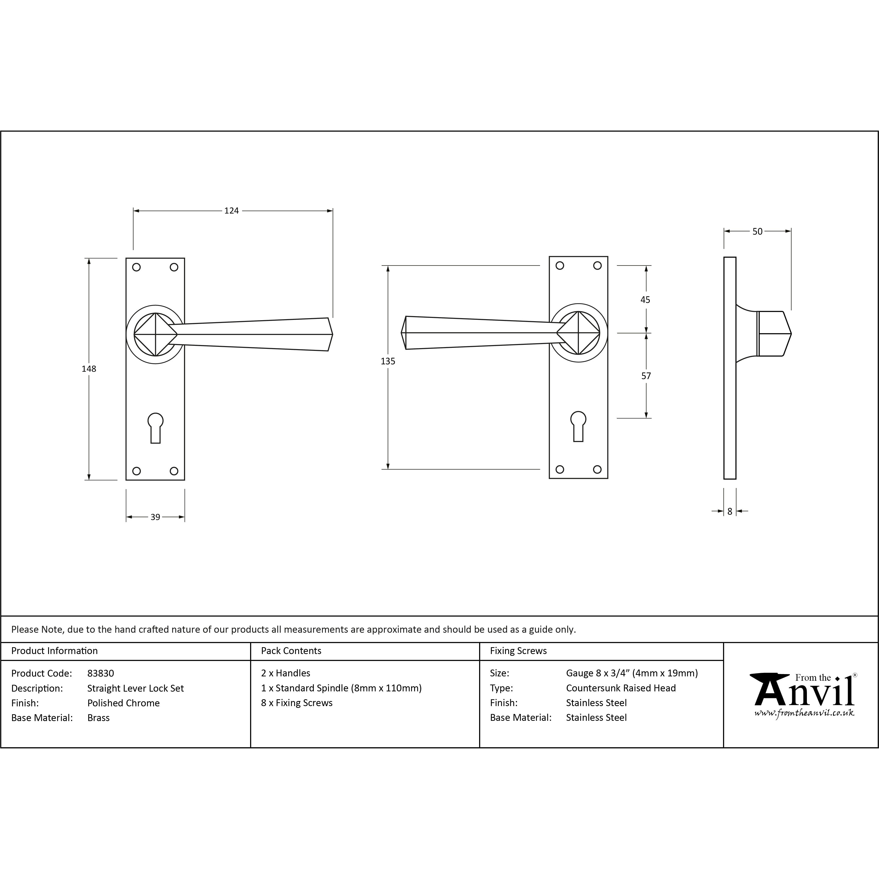 Polished Chrome Straight Lever Lock Set | From The Anvil-Lever Lock-Yester Home