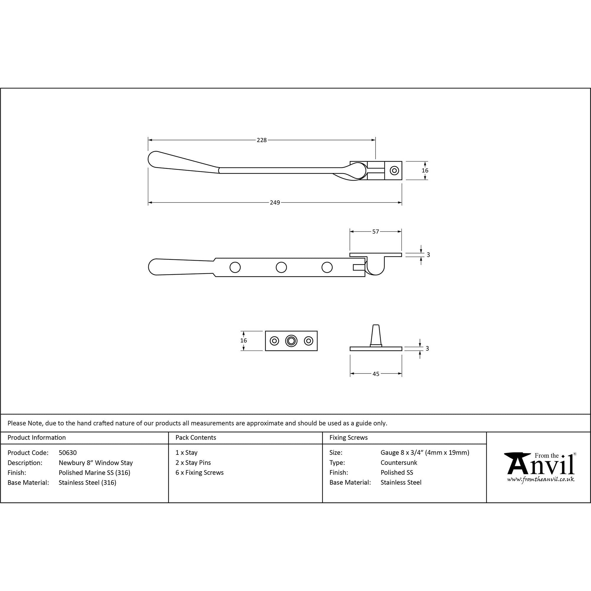 Polished Marine SS (316) 8" Newbury Stay | From The Anvil - Stays - From The Anvil - Yester Home