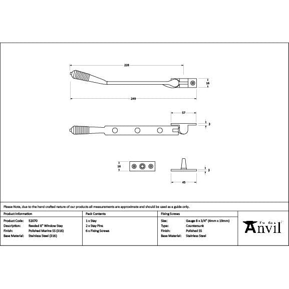 Polished Marine SS (316) 8" Reeded Stay - Stays - From The Anvil - Yester Home