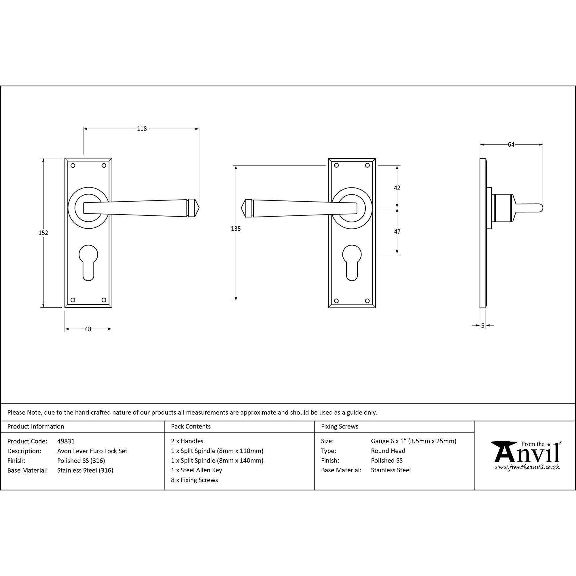 Polished Marine SS (316) Avon Lever Euro Lock Set | From The Anvil - Lever Euro - From The Anvil - Yester Home