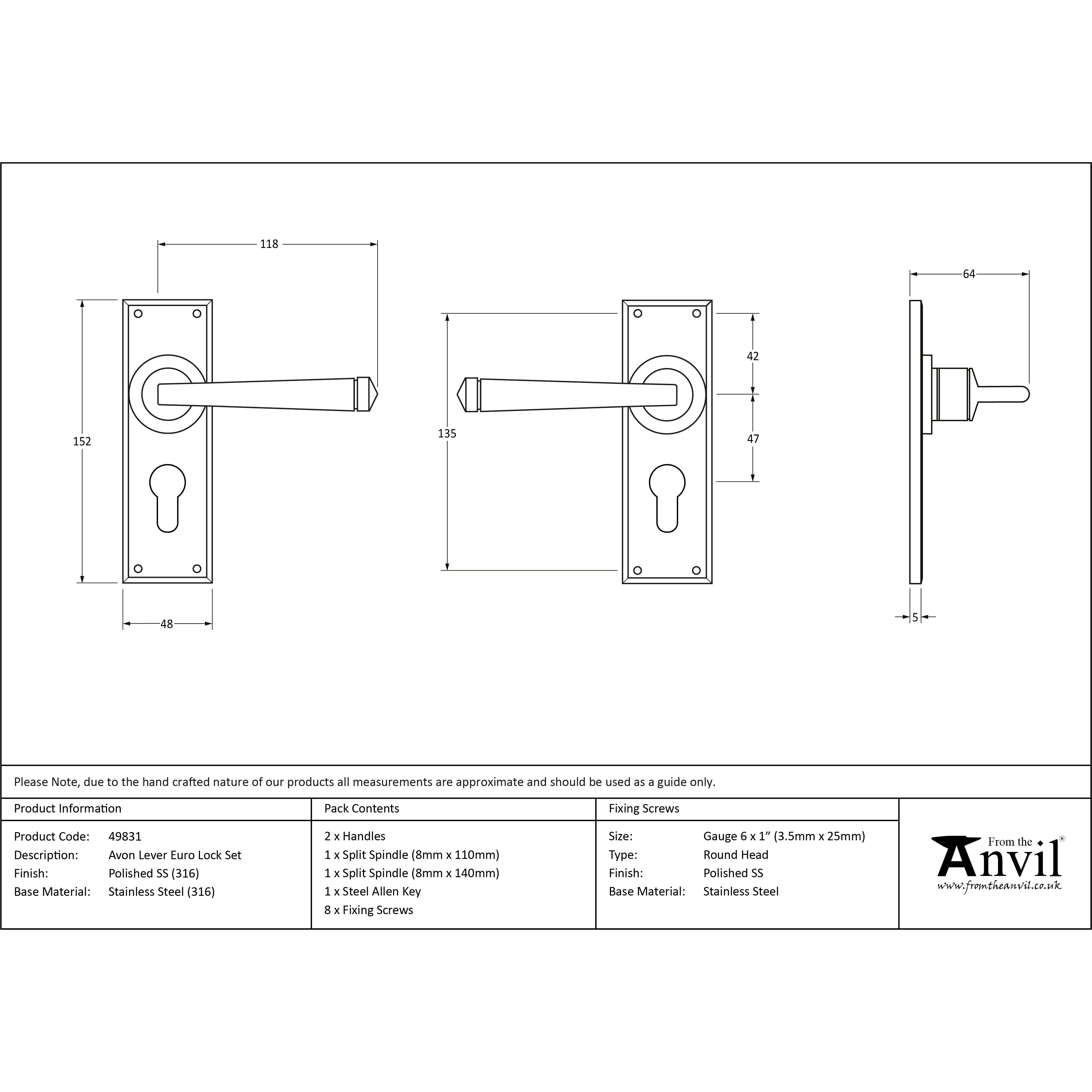 Polished Marine SS (316) Avon Lever Euro Lock Set | From The Anvil-Lever Euro-Yester Home