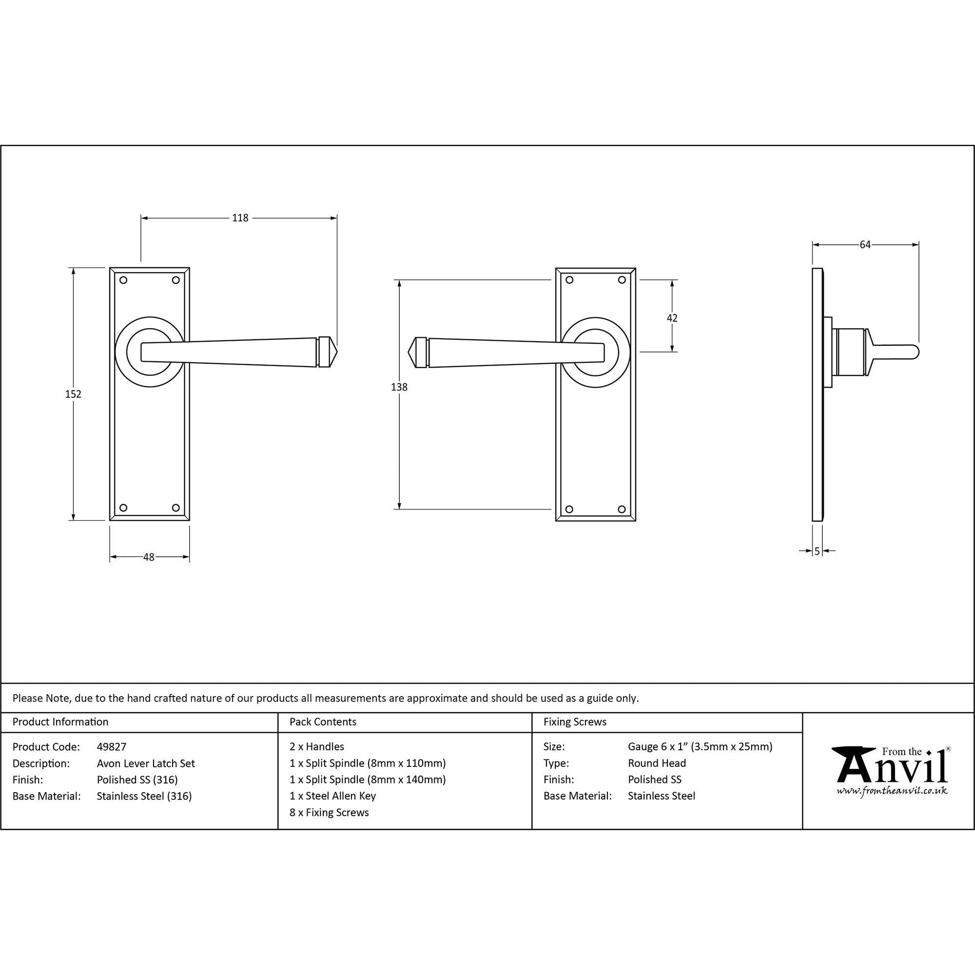 Polished Marine SS (316) Avon Lever Latch Set | From The Anvil - Lever Latch - From The Anvil - Yester Home