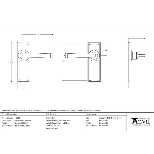 Polished Marine SS (316) Avon Lever Latch Set | From The Anvil-Lever Latch-Yester Home