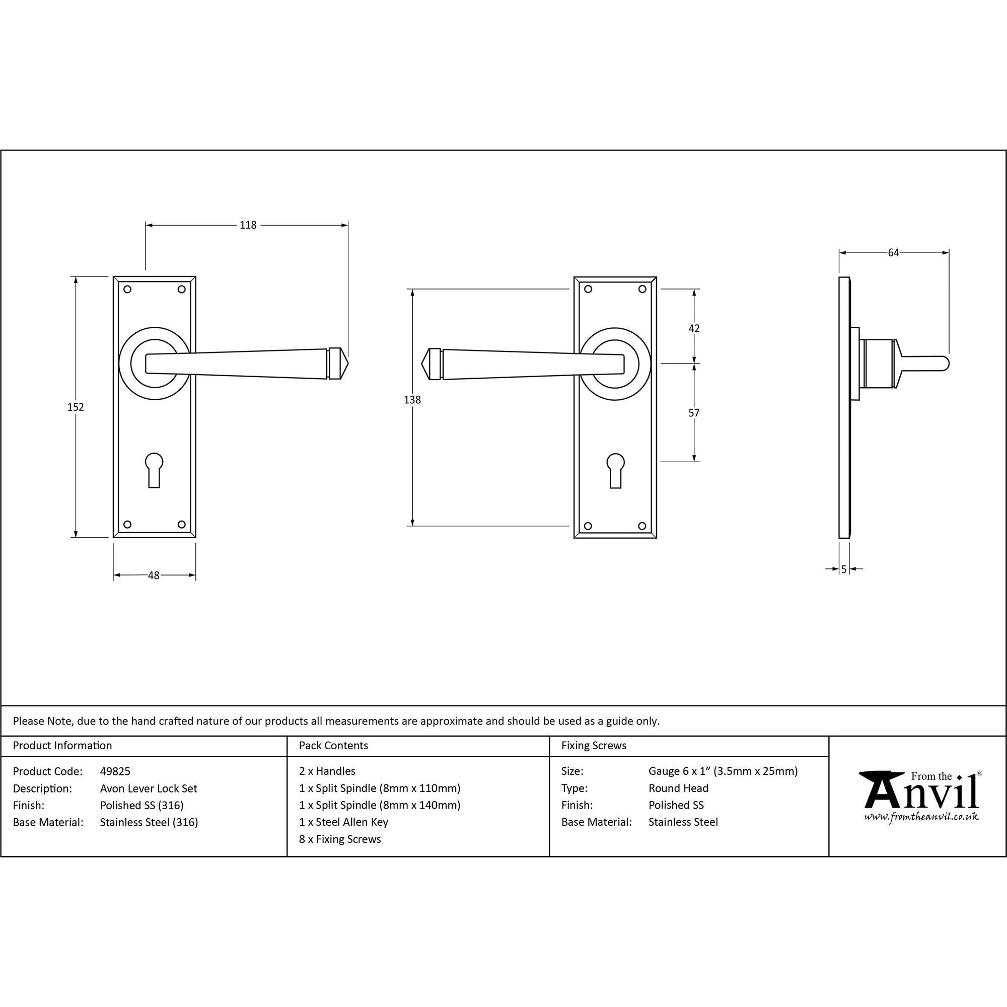 Polished Marine SS (316) Avon Lever Lock Set | From The Anvil - Lever Lock - From The Anvil - Yester Home