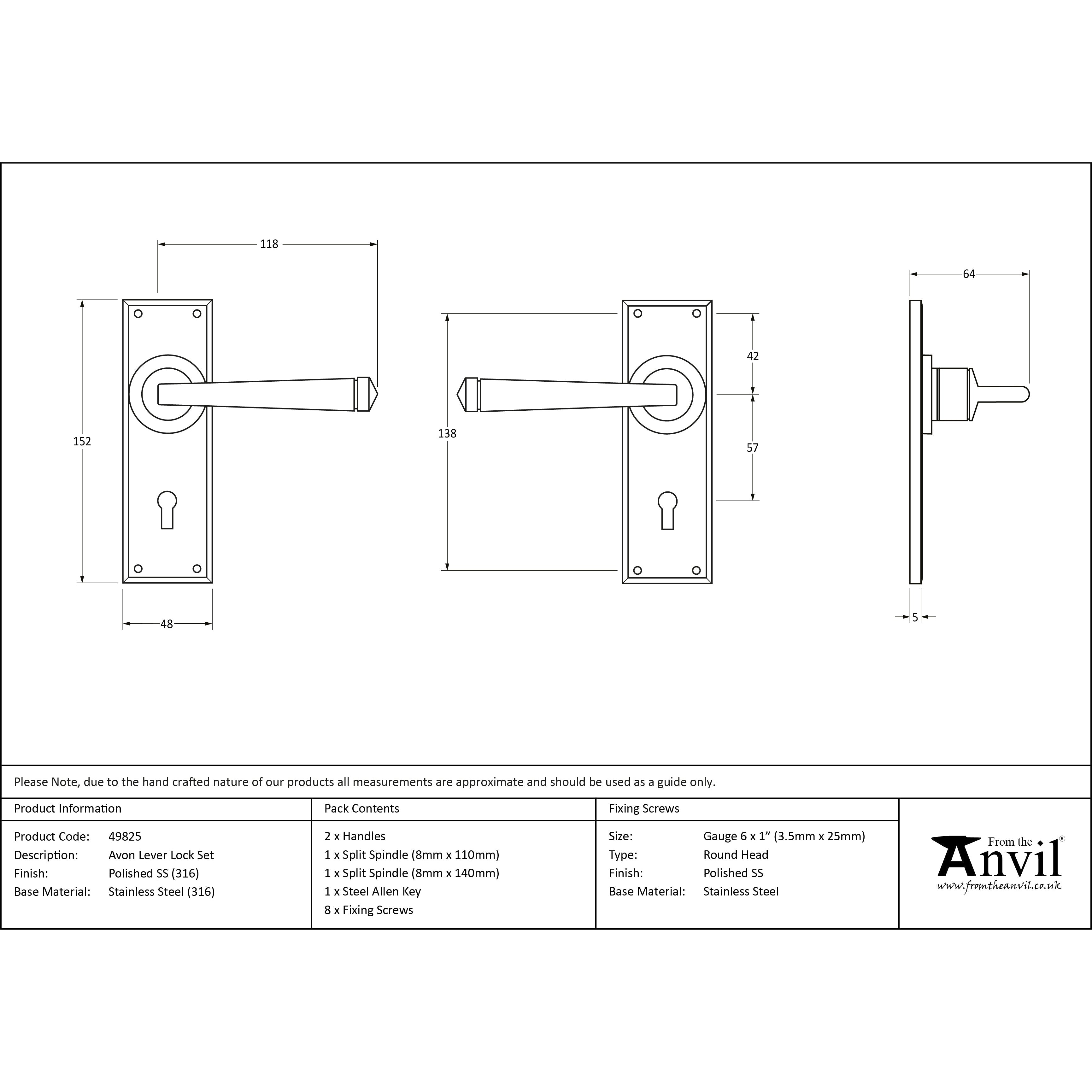 Polished Marine SS (316) Avon Lever Lock Set | From The Anvil-Lever Lock-Yester Home