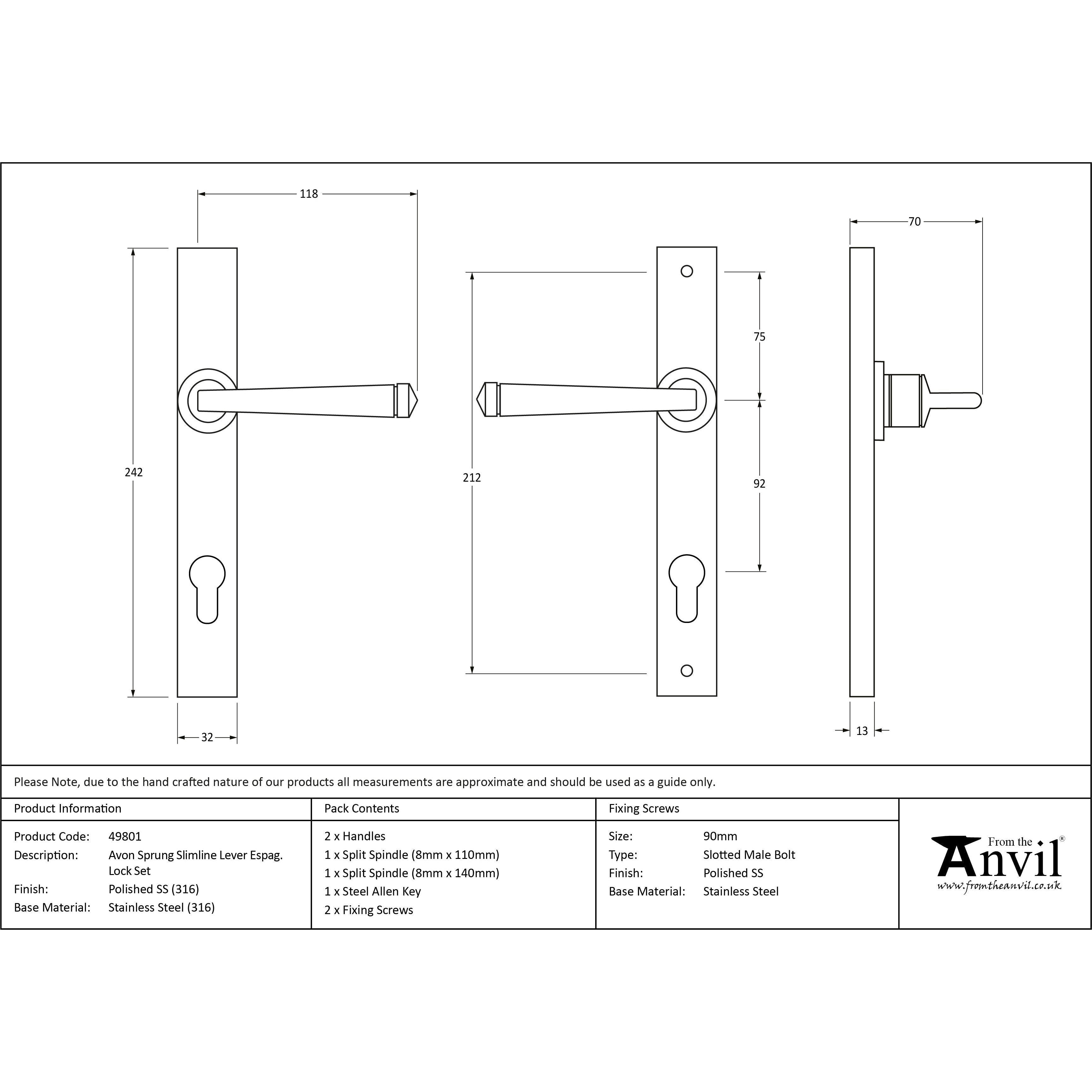 Polished Marine SS (316) Avon Slimline Lever Espag. Lock Set | From The Anvil-Espagnolette-Yester Home
