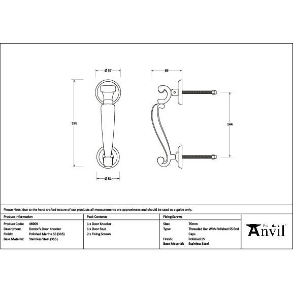Polished Marine SS (316) Doctor's Door Knocker - Bolt-Through Door Knockers - From The Anvil - Yester Home