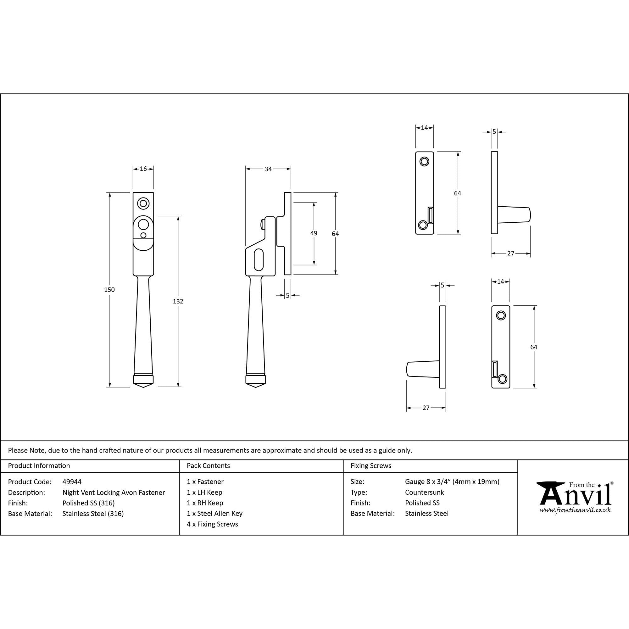 Polished Marine SS (316) Night-Vent Locking Avon Fastener | From The Anvil - Locking Fasteners - From The Anvil - Yester Home