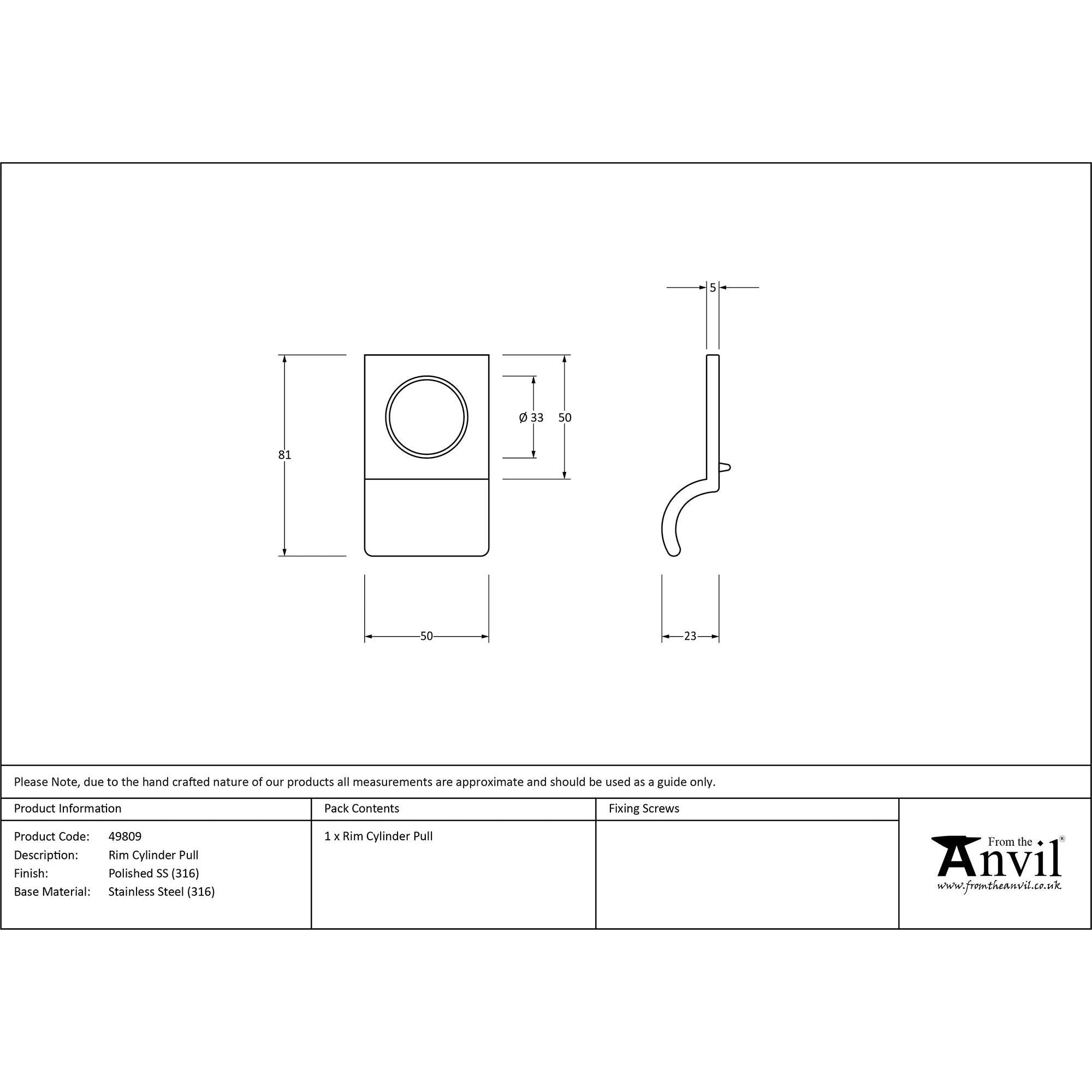 Polished Marine SS (316) Rim Cylinder Pull | From The Anvil - Rim Cylinder Pulls - From The Anvil - Yester Home