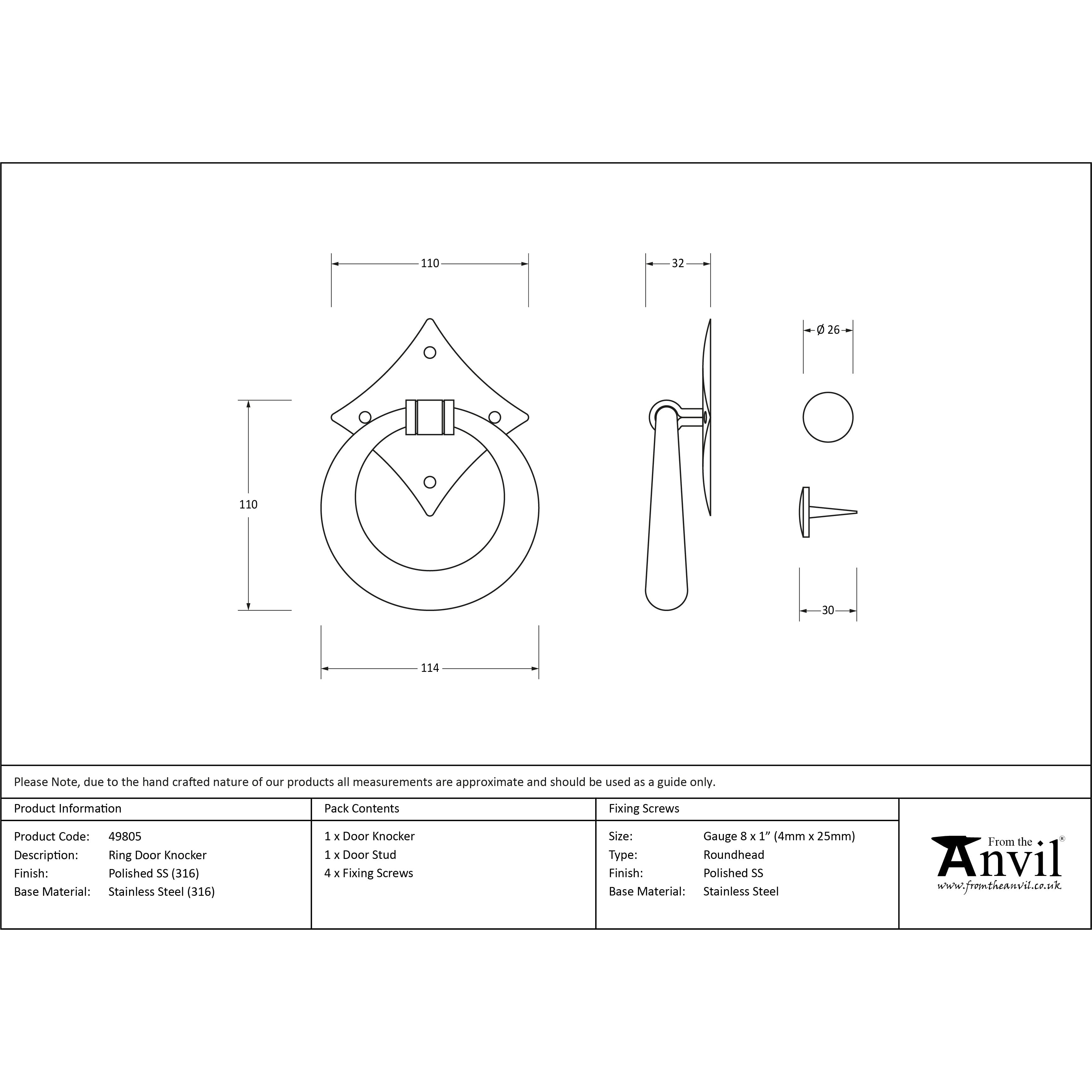 Polished Marine SS (316) Ring Door Knocker | From The Anvil-Surface Fixed Door Knockers-Yester Home