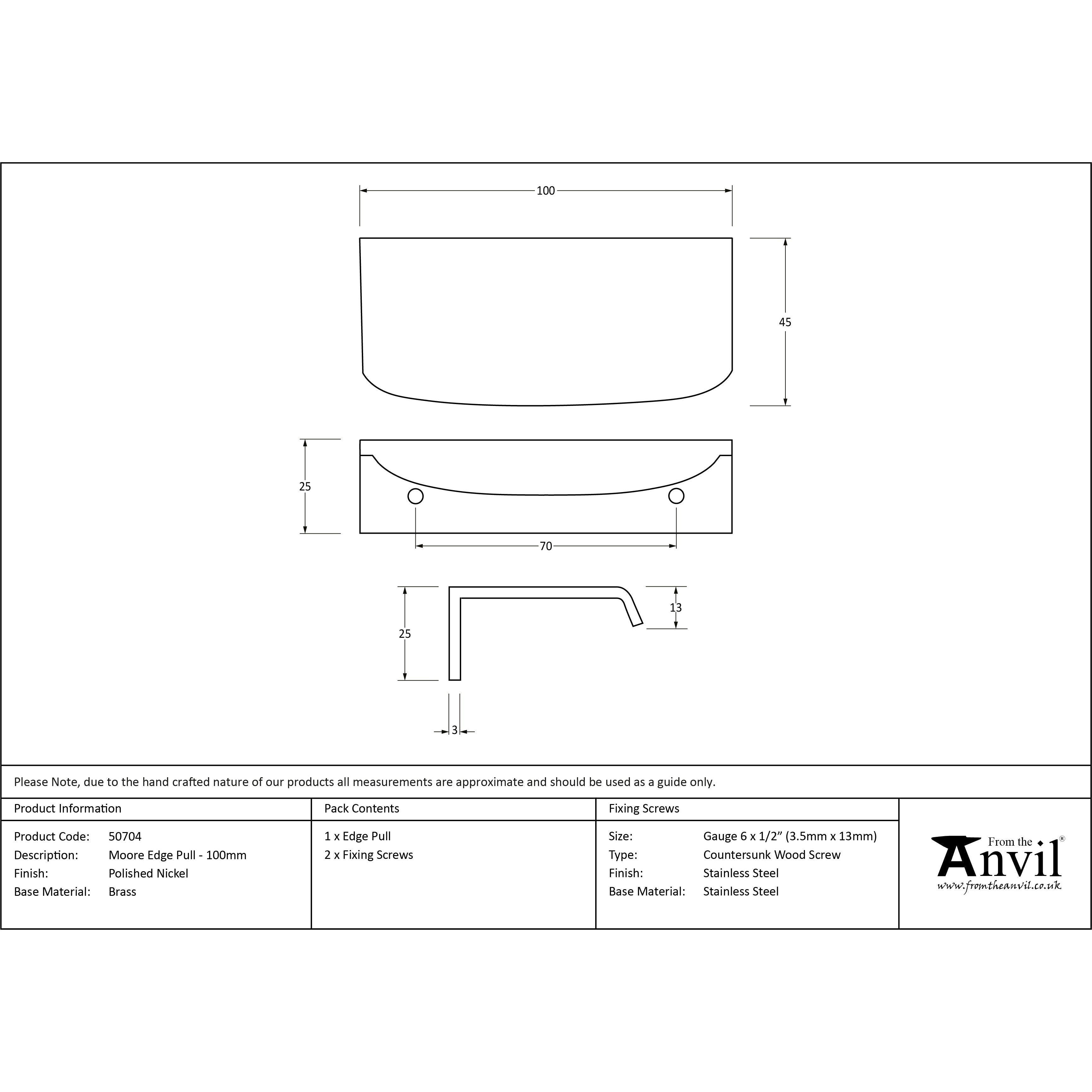 Polished Nickel 100mm Moore Edge Pull | From The Anvil-Cabinet Pulls-Yester Home
