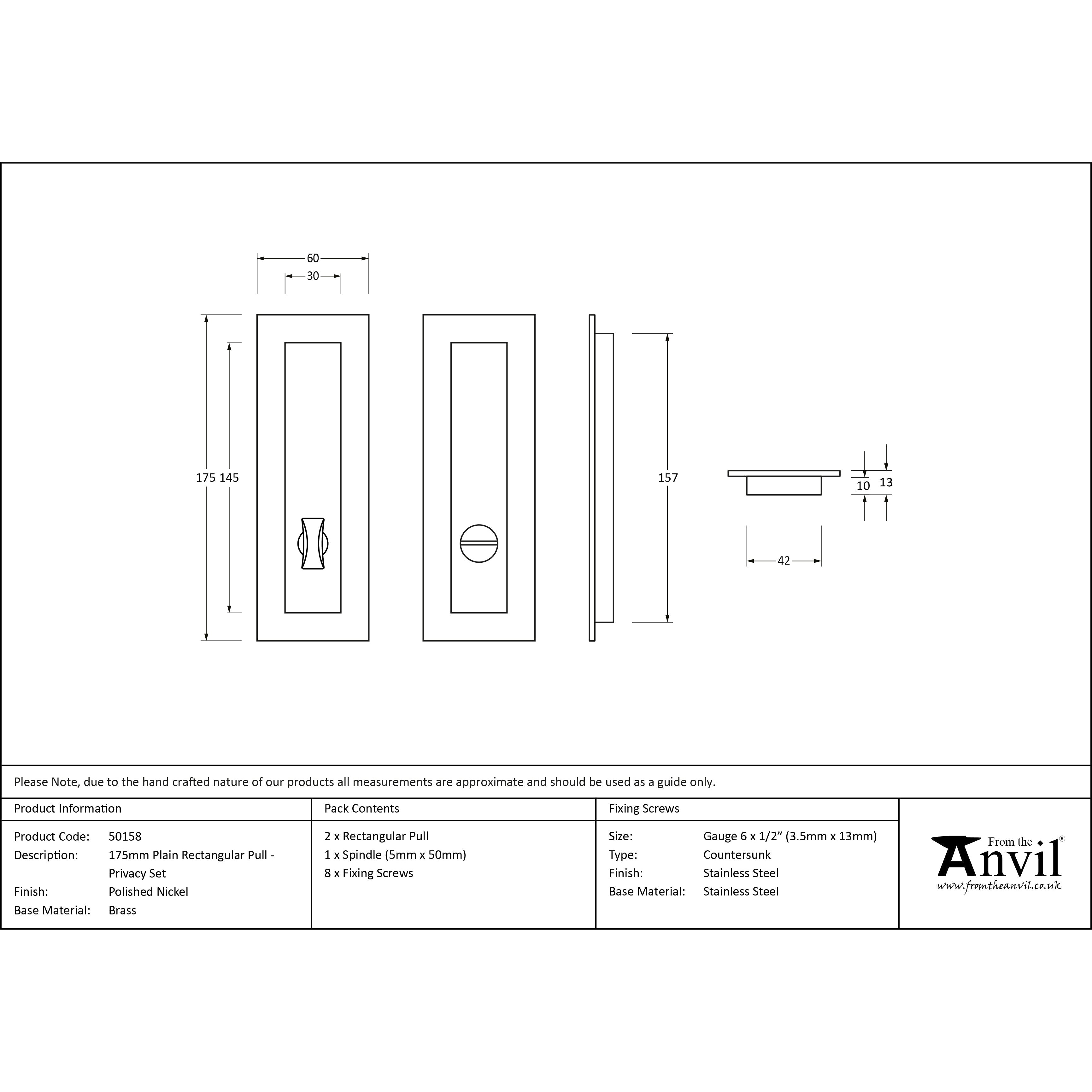 Polished Nickel 175mm Plain Rectangular Pull - Privacy Set | From The Anvil-Cabinet Pulls-Yester Home