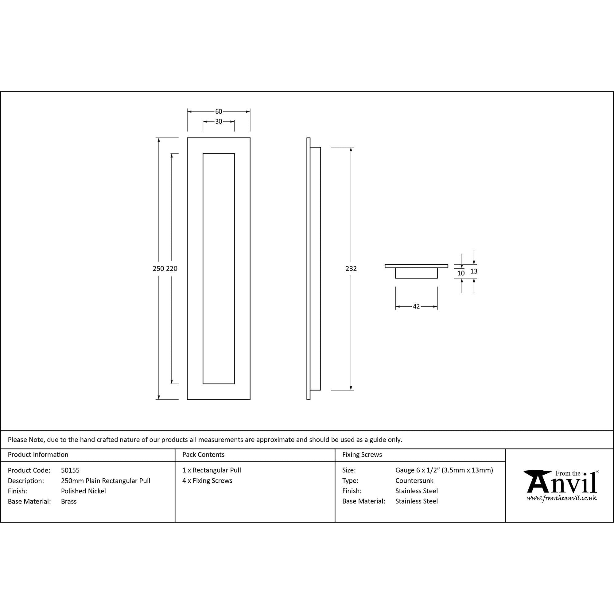 Polished Nickel 250mm Plain Rectangular Pull | From The Anvil - Cabinet Pulls - From The Anvil - Yester Home