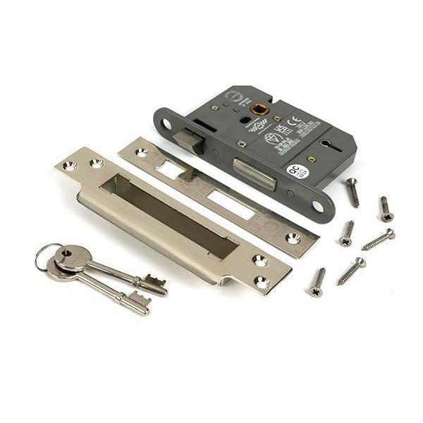 Polished Nickel 3" 5 Lever BS Sash Lock KA - Sash Locks - From The Anvil - Yester Home