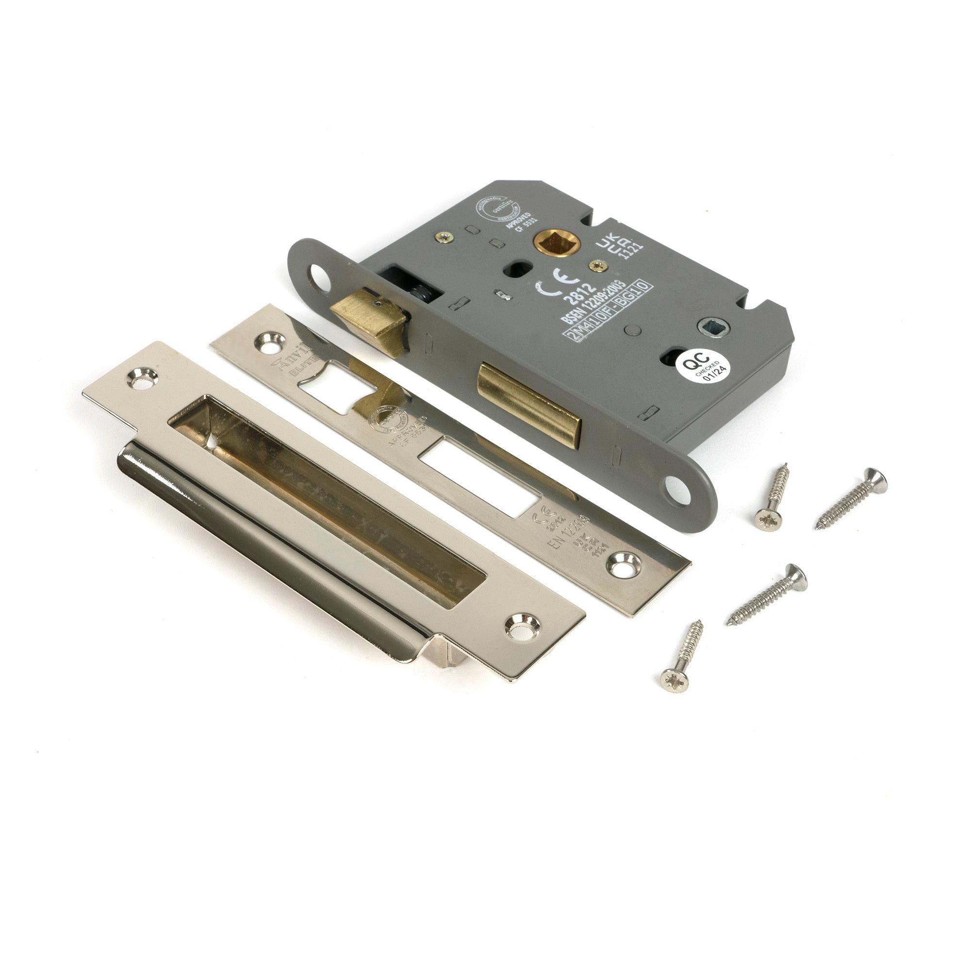 Polished Nickel 3" Heavy Duty Bathroom Mortice Lock - Bathroom Locks - From The Anvil - Yester Home