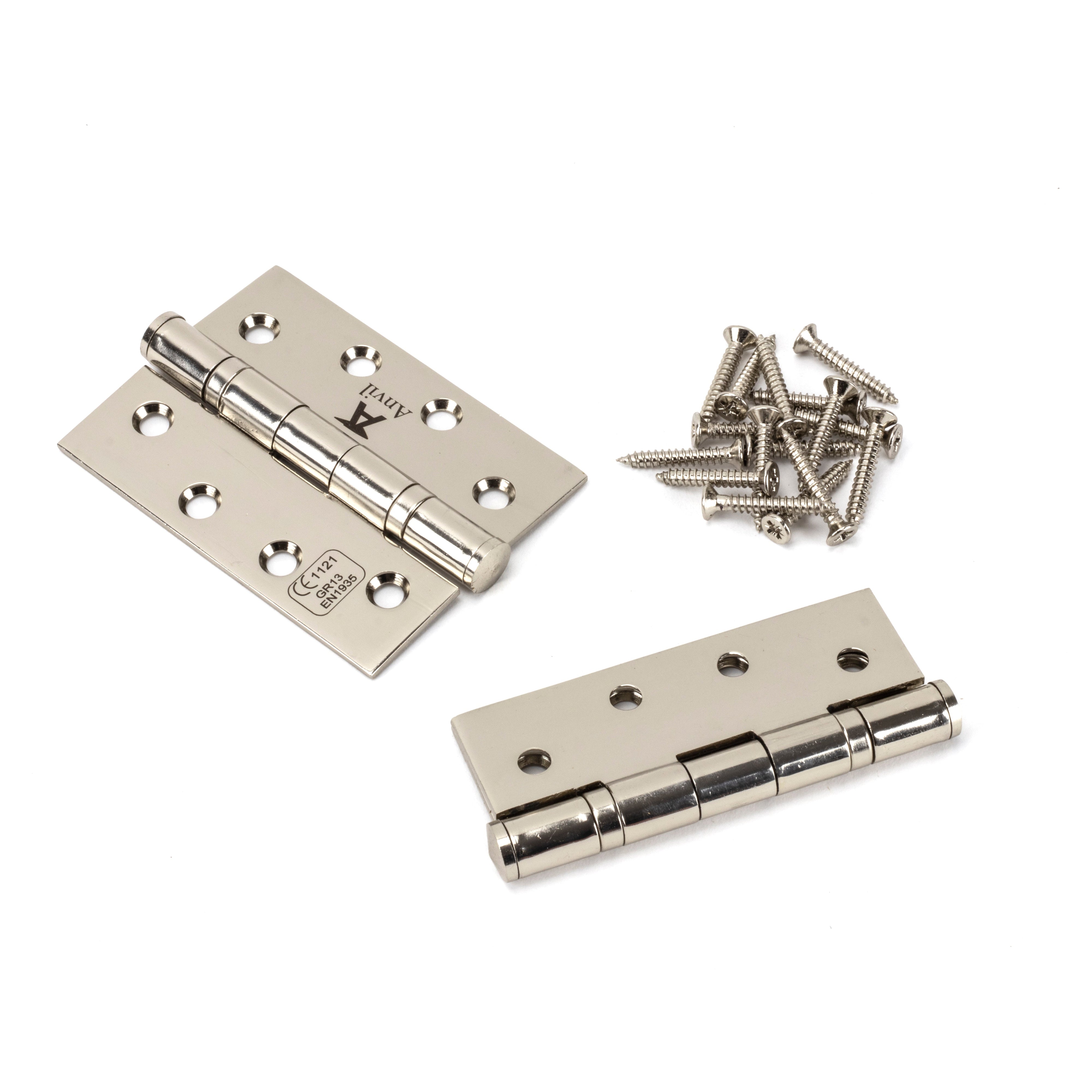 Polished Nickel 4" Ball Bearing Butt Hinge (pair) ss | From The Anvil-Butt Hinges-Yester Home