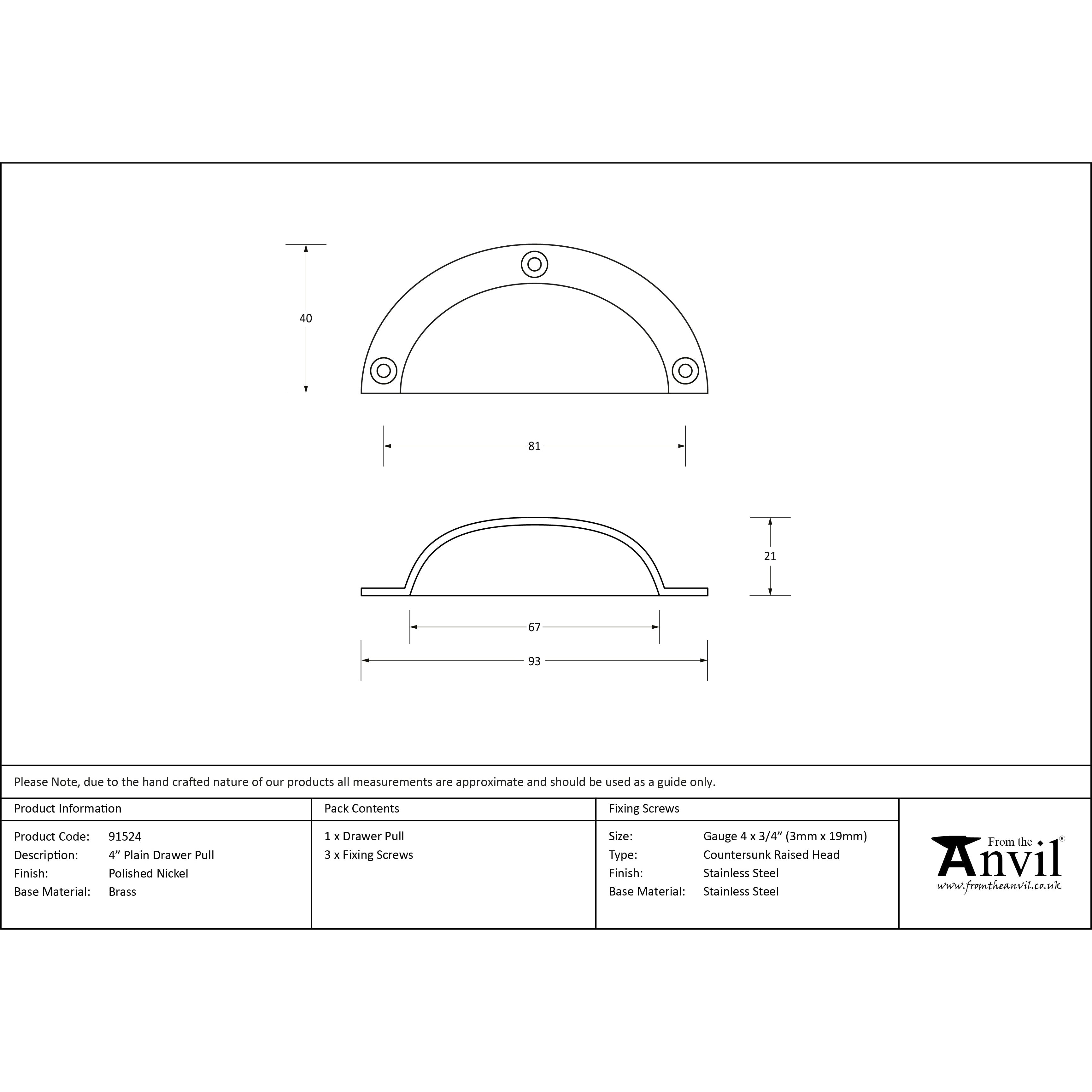 Polished Nickel 4" Plain Drawer Pull | From The Anvil-Drawer Pulls-Yester Home
