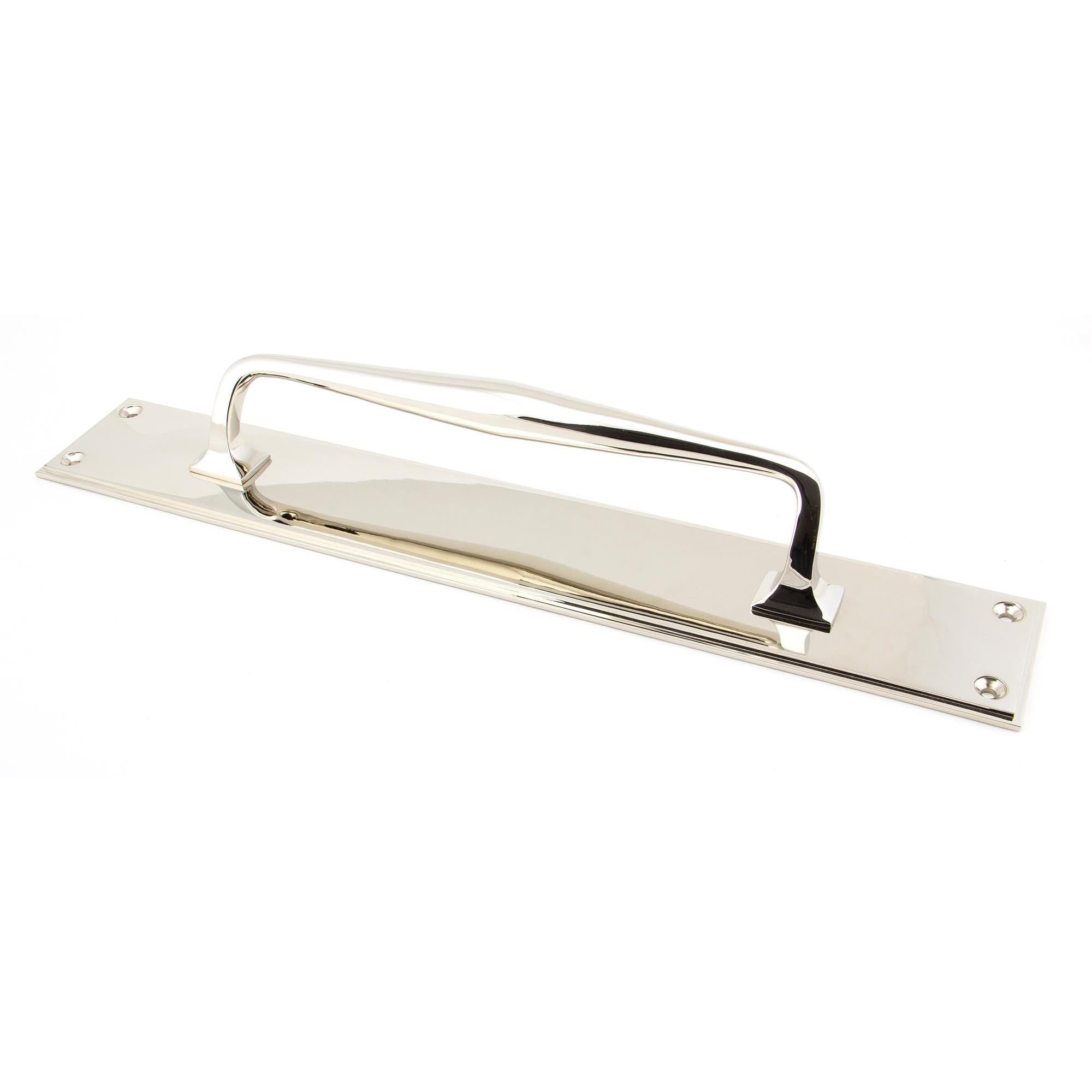 Polished Nickel 425mm Art Deco Pull Handle on Backplate | From The Anvil - On Backplate - From The Anvil - Yester Home