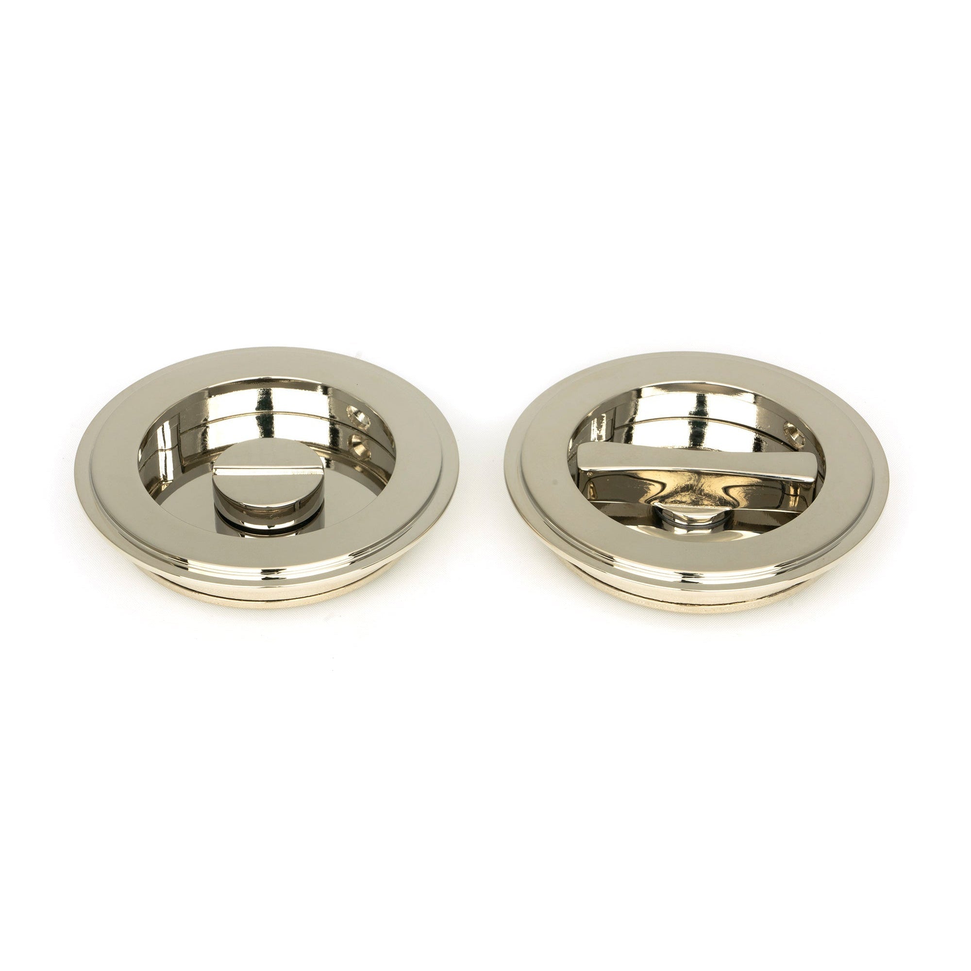 Polished Nickel 75mm Art Deco Round Pull - Privacy Set | From The Anvil-Cabinet Pulls-Yester Home