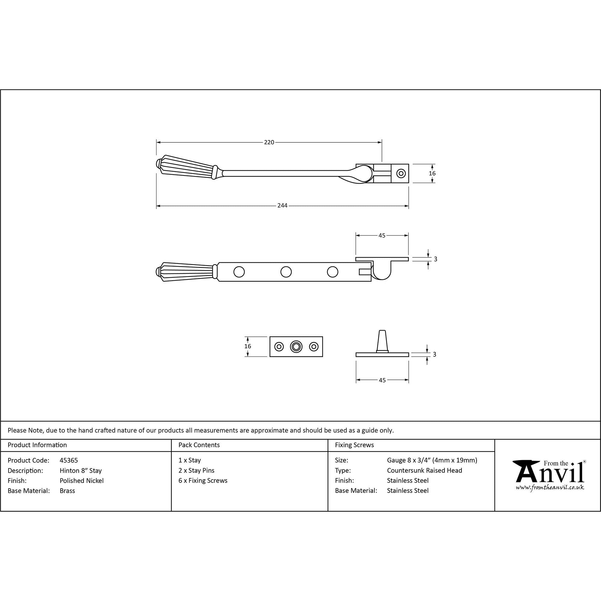 Polished Nickel 8" Hinton Stay | From The Anvil - Stays - From The Anvil - Yester Home