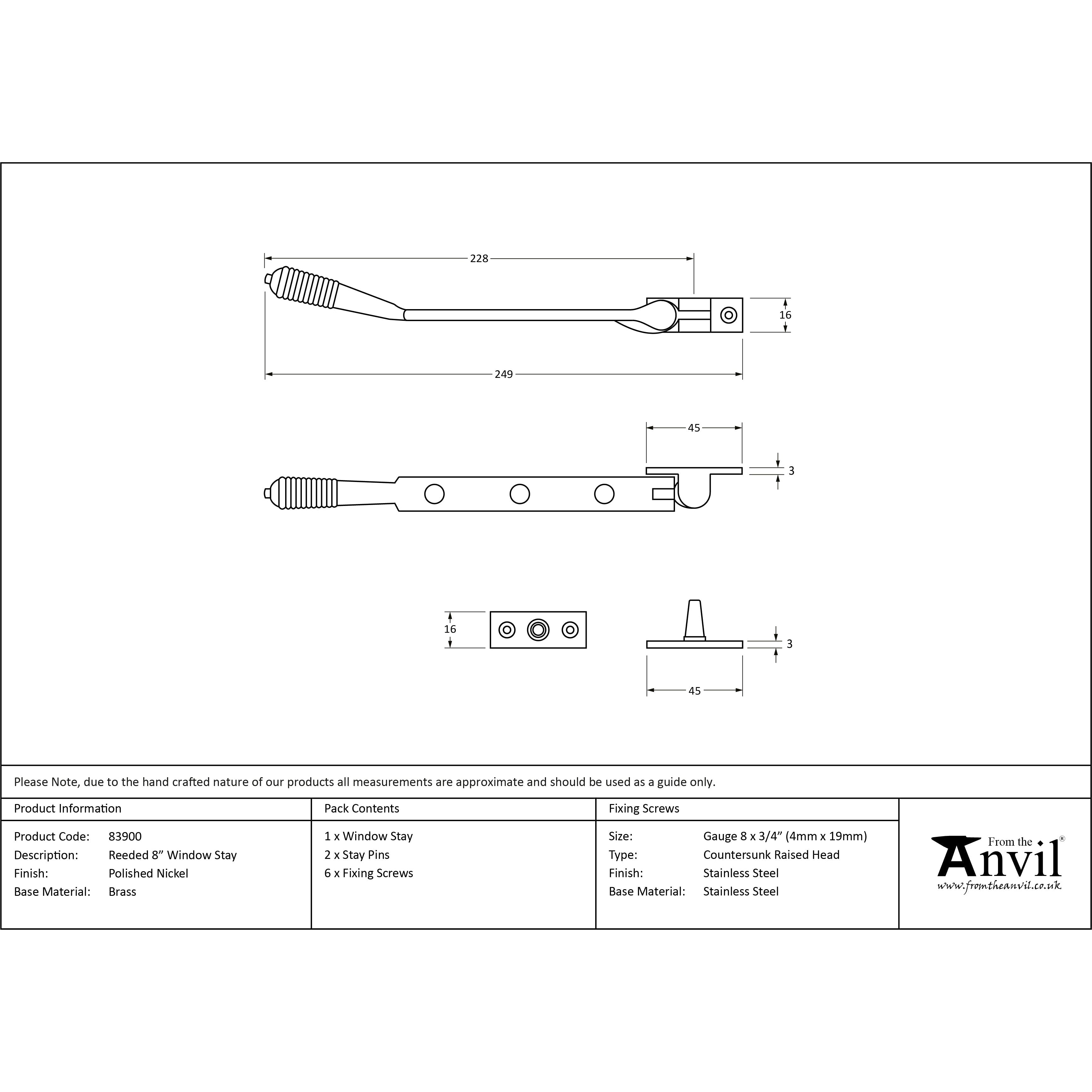 Polished Nickel 8" Reeded Stay | From The Anvil-Stays-Yester Home