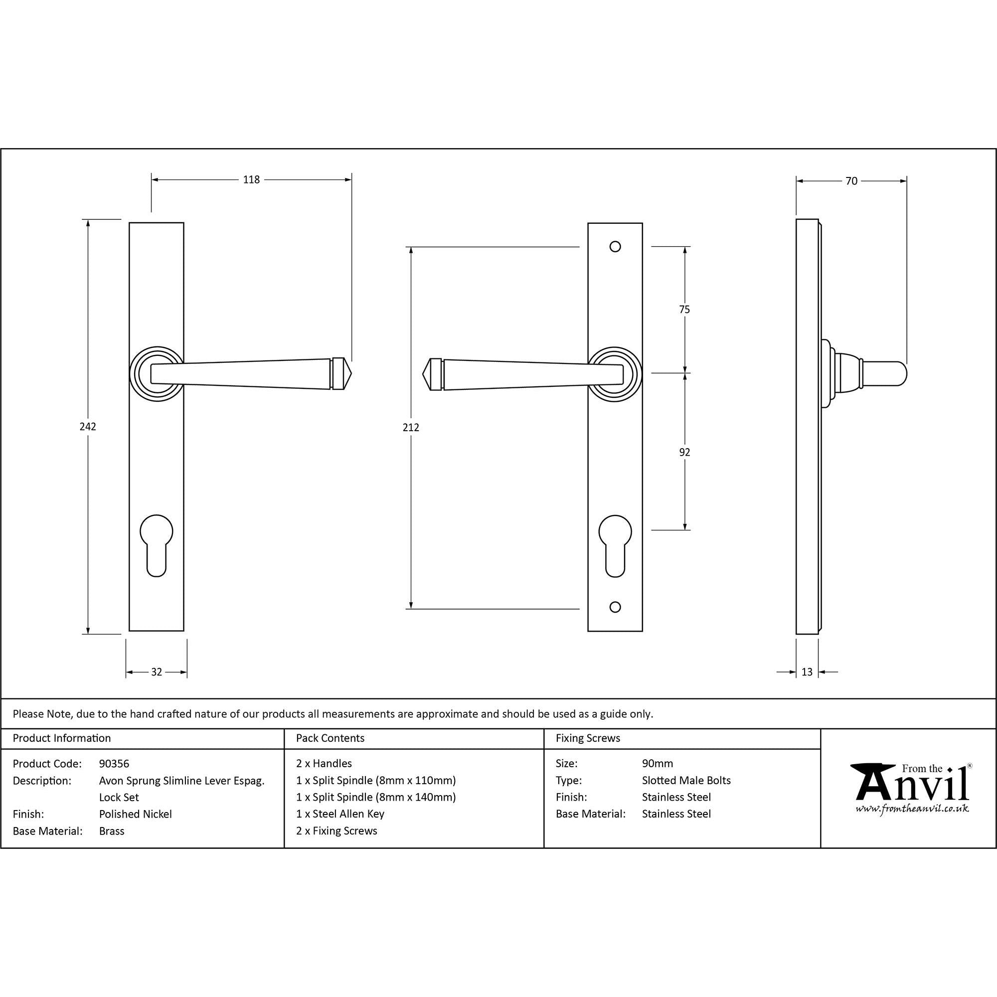Polished Nickel Avon Slimline Lever Espag. Lock Set | From The Anvil - Espagnolette - From The Anvil - Yester Home