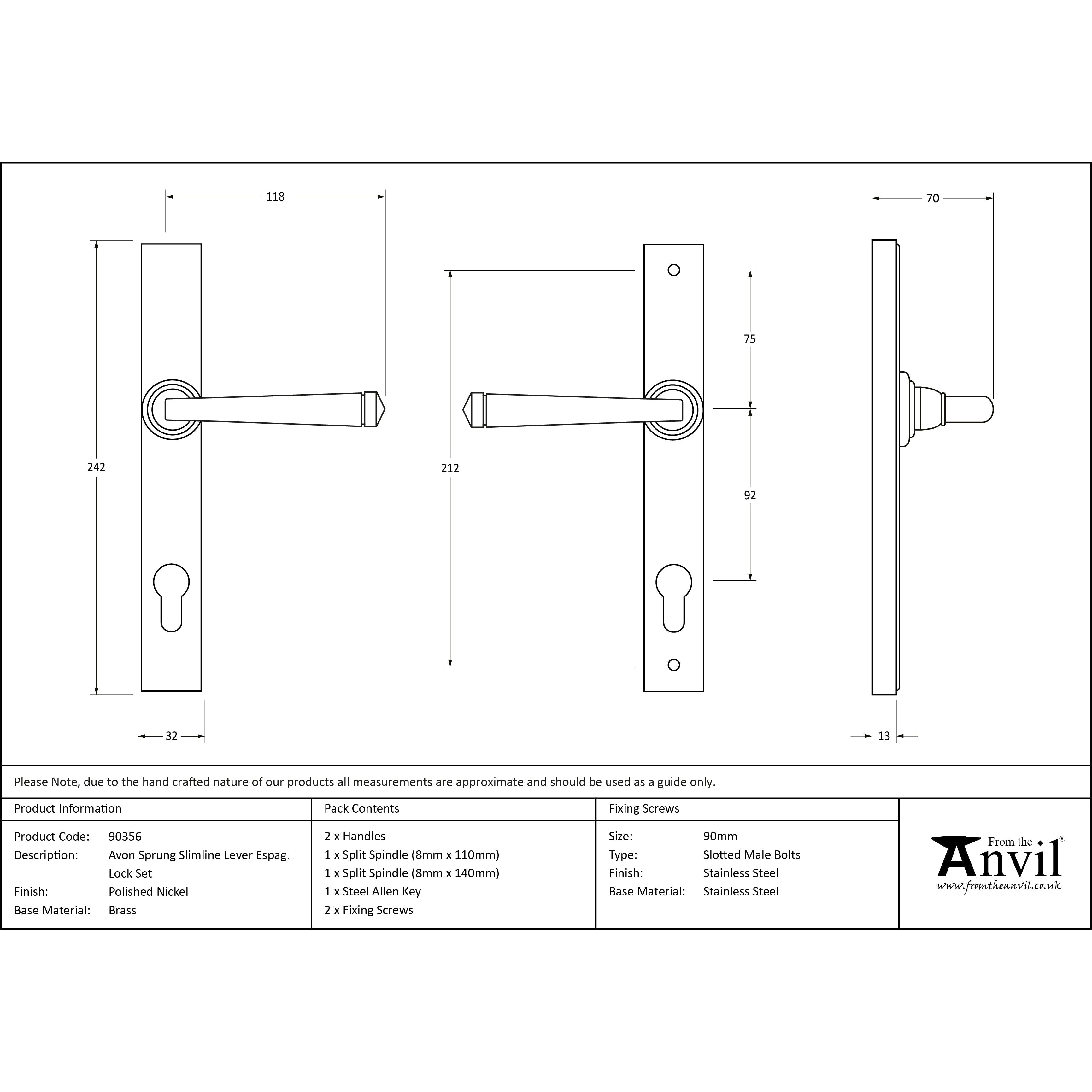 Polished Nickel Avon Slimline Lever Espag. Lock Set | From The Anvil-Espagnolette-Yester Home