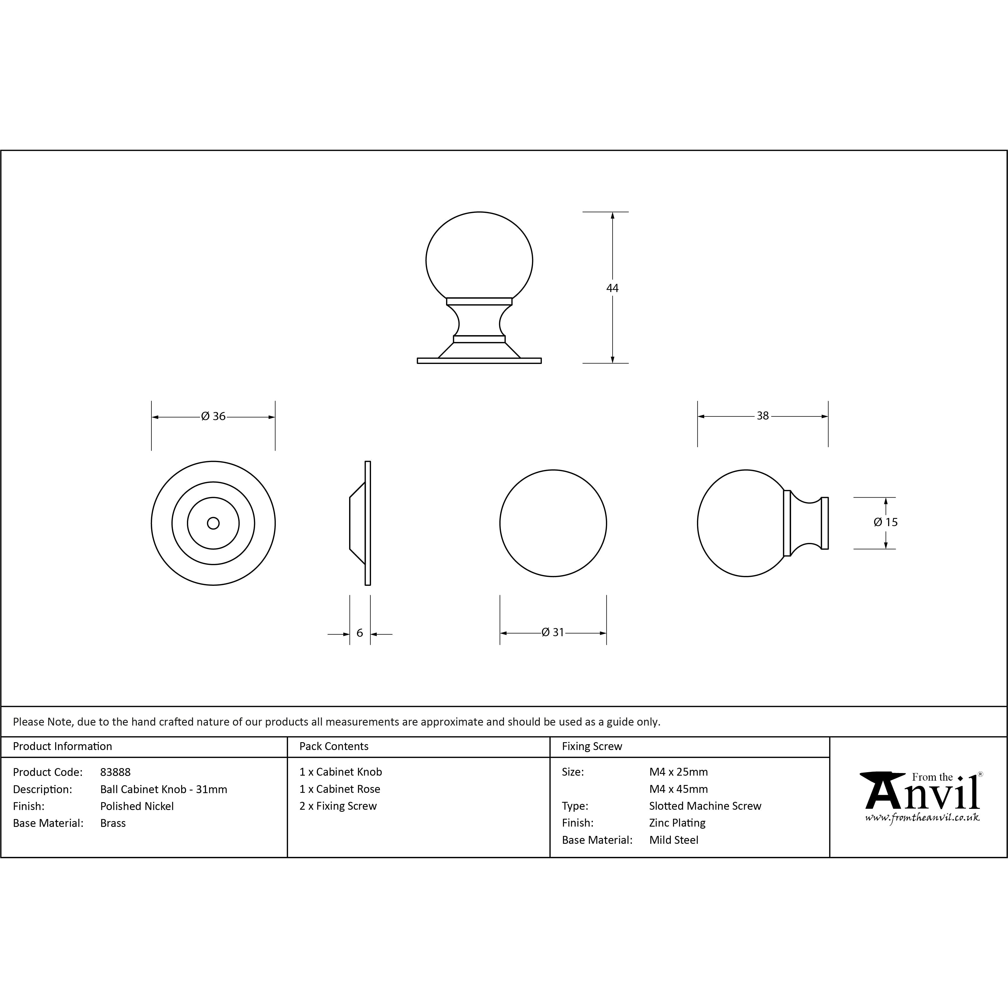 Polished Nickel Ball Cabinet Knob 31mm | From The Anvil-Cabinet Knobs-Yester Home