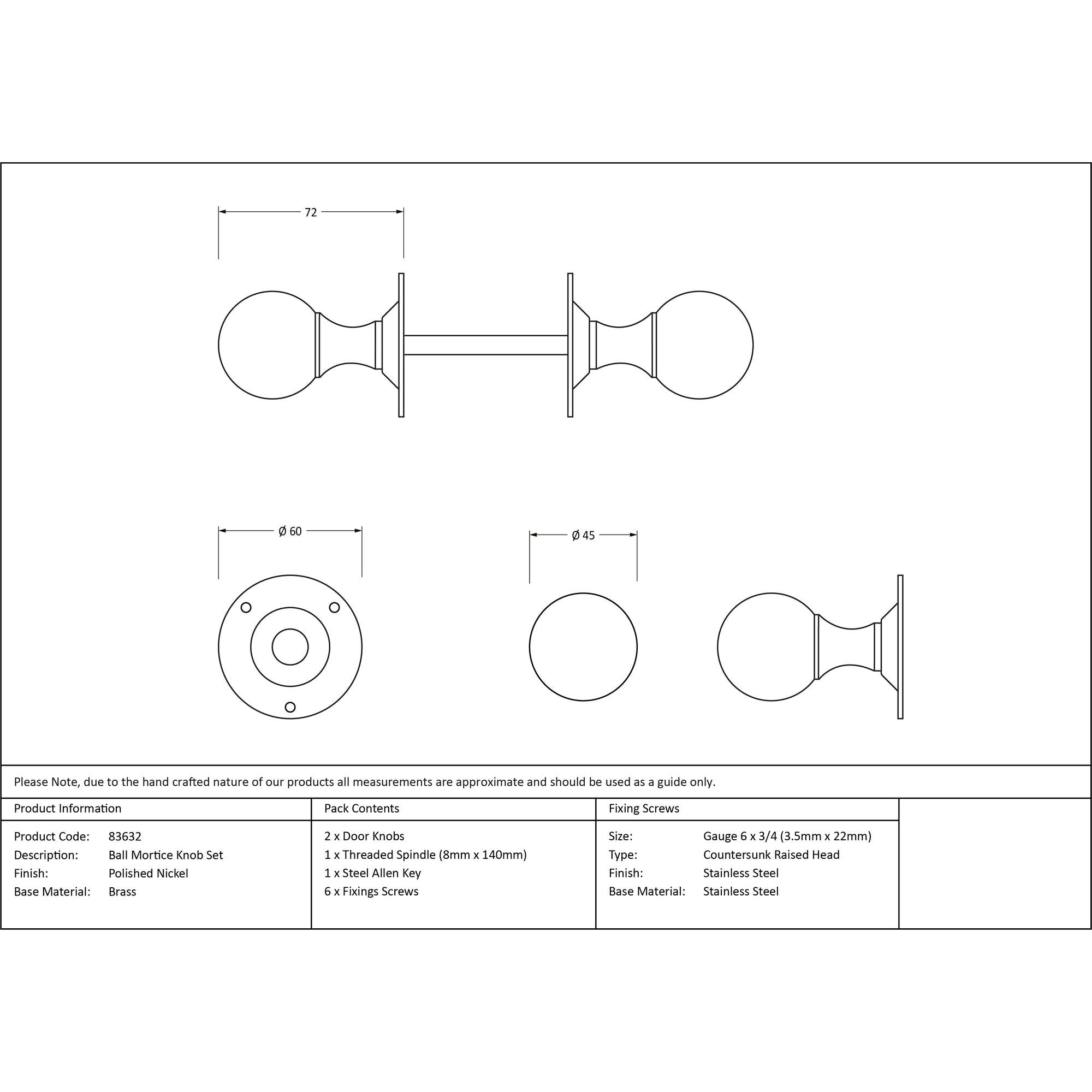 Polished Nickel Ball Mortice Knob Set | From The Anvil - Mortice Knobs - From The Anvil - Yester Home