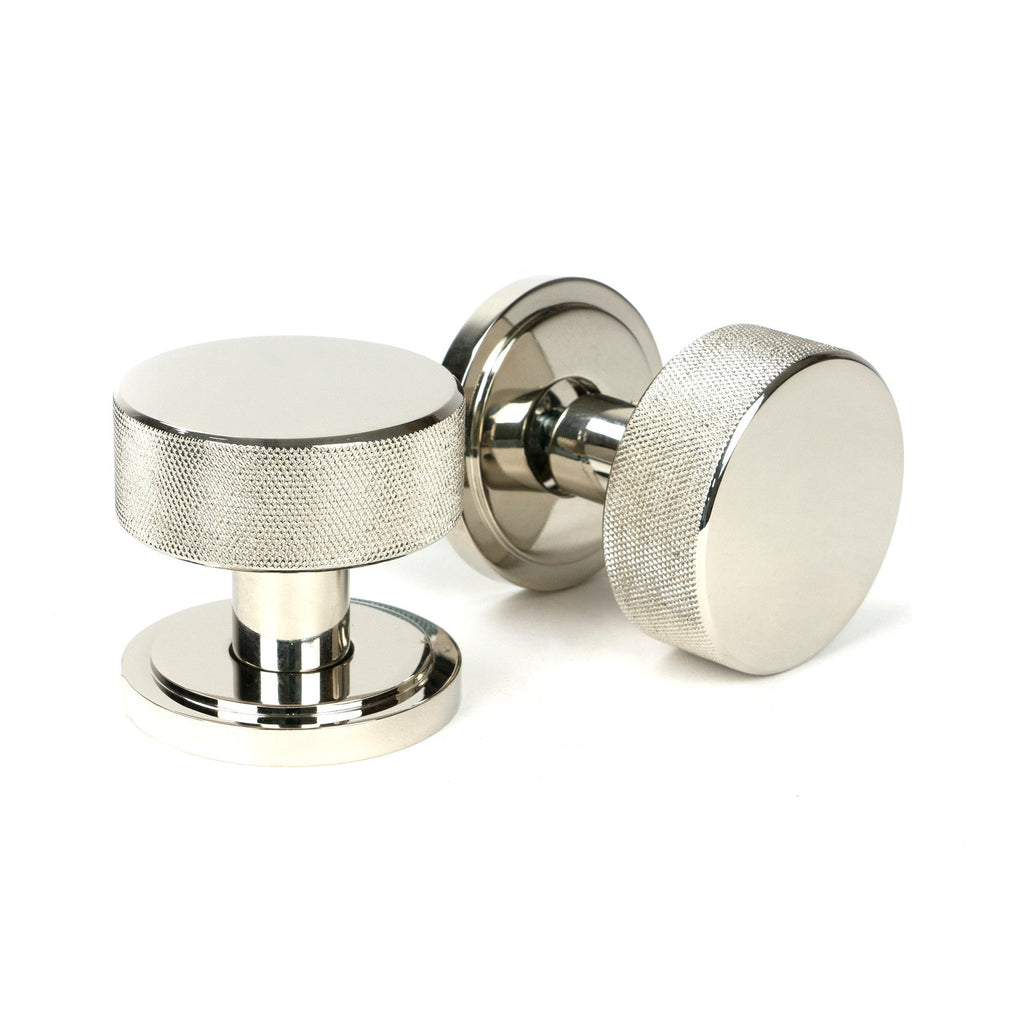 Polished Nickel Brompton Mortice/Rim Knob Set (Art Deco) | From The Anvil-Mortice Knobs-Yester Home