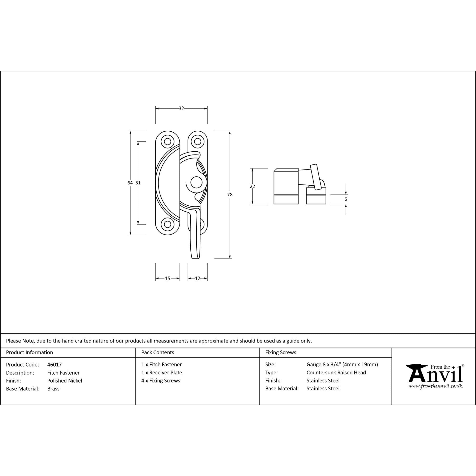 Polished Nickel Fitch Fastener | From The Anvil - Fasteners - From The Anvil - Yester Home